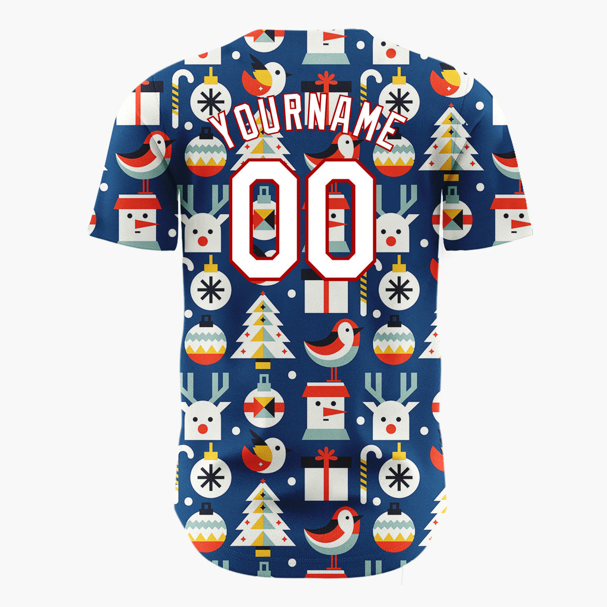 Custom Navy Minimalist Santa Reindeer And Bird Geometric Christmas Baseball Jersey