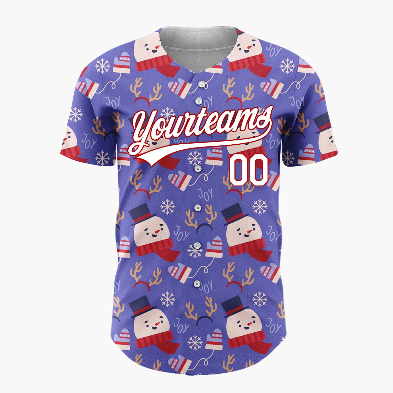 Custom Purple Red White Cute Snowman And Antlers Christmas Baseball Jersey
