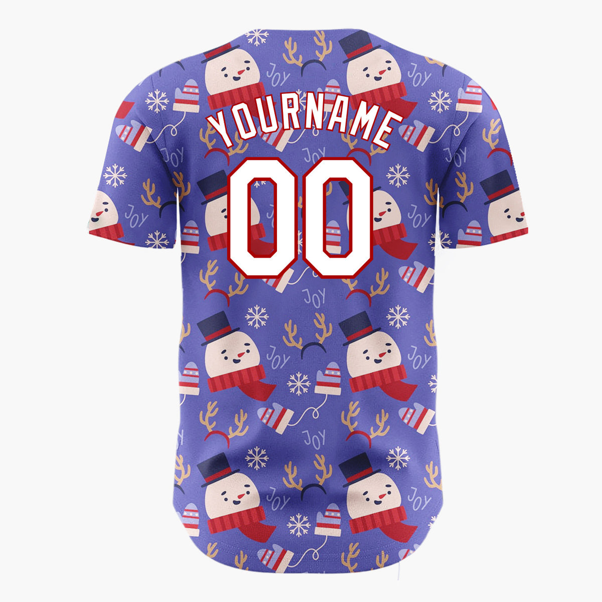 Custom Purple Red White Cute Snowman And Antlers Christmas Baseball Jersey