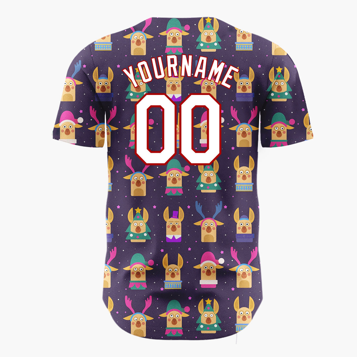 Custom Purple Pink Funny Christmas Reindeers And Trees Cute Holiday Pattern Christmas Baseball Jersey