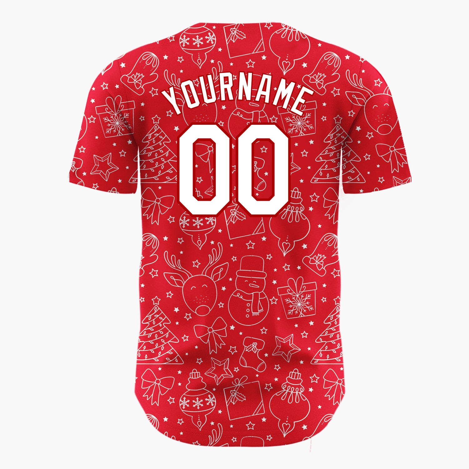 Custom Red White Christmas Doodles Outline Festive Line Art Pattern Christmas Baseball Jersey