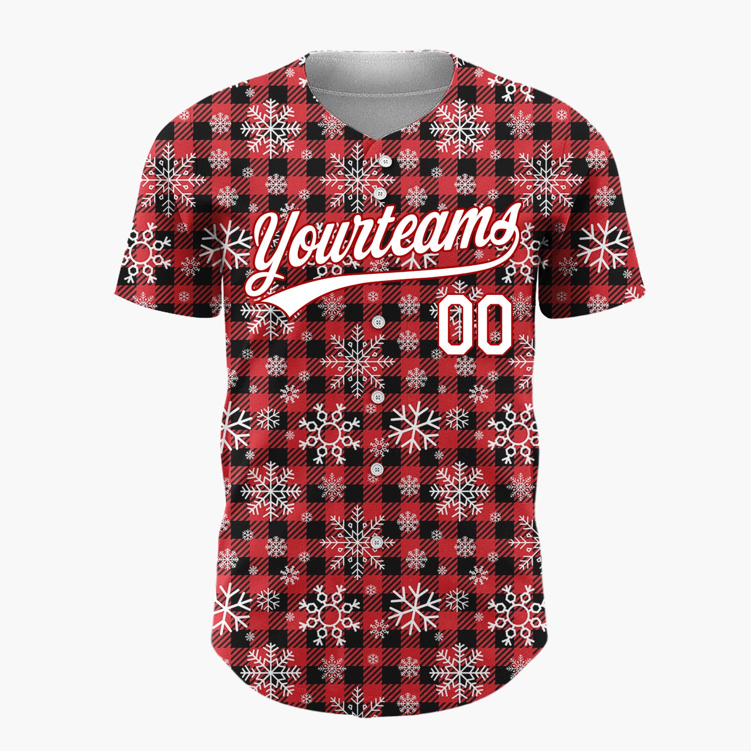 Custom Red Plaid Snowflakes Classic Plaid Pattern Christmas Baseball Jersey