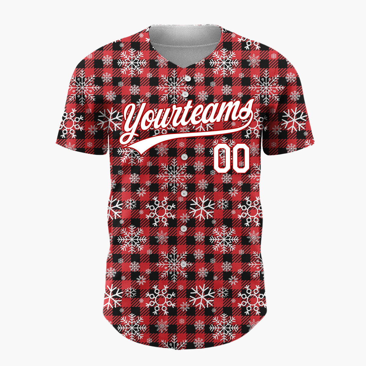 Custom Red Plaid Snowflakes Classic Plaid Pattern Christmas Baseball Jersey