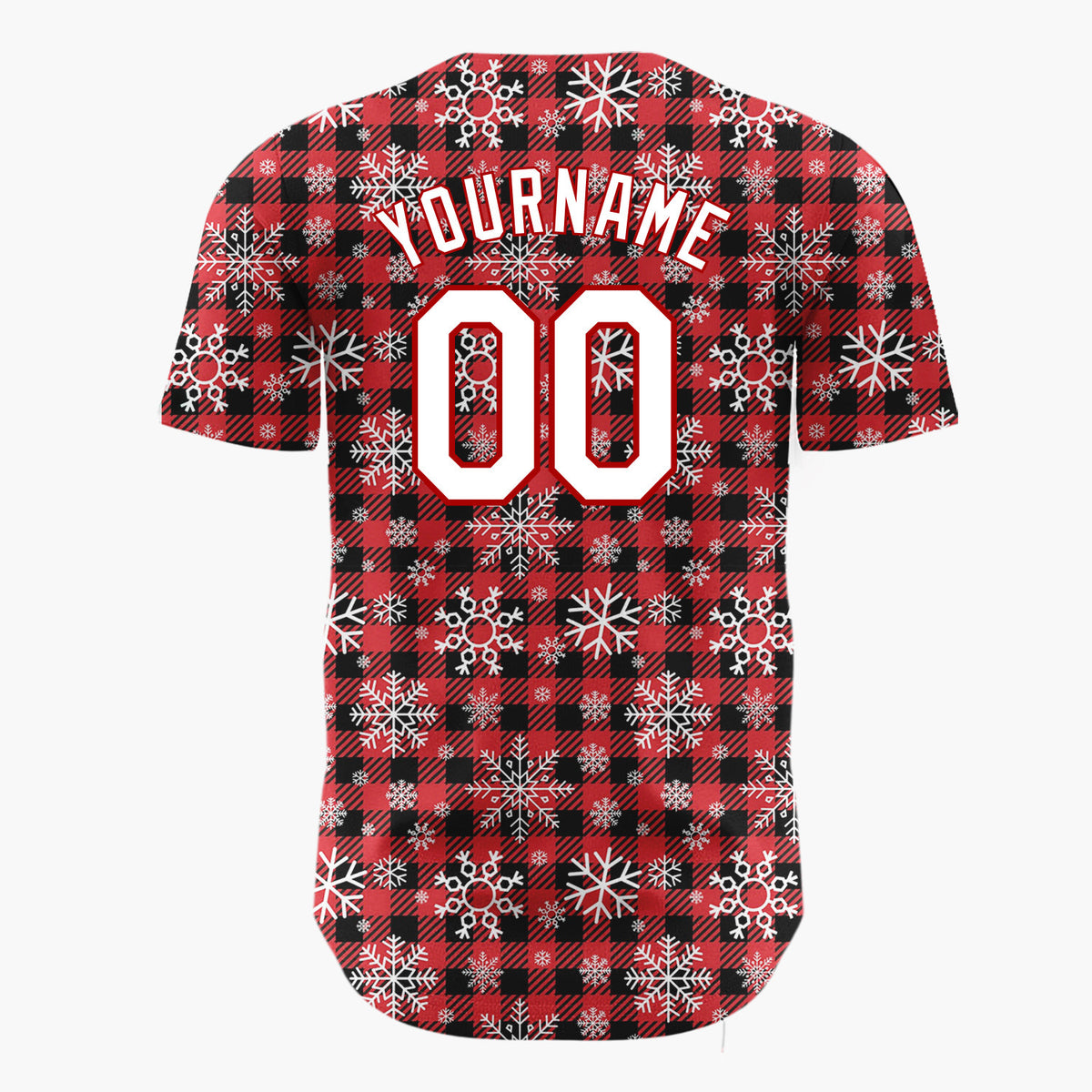 Custom Red Plaid Snowflakes Classic Plaid Pattern Christmas Baseball Jersey