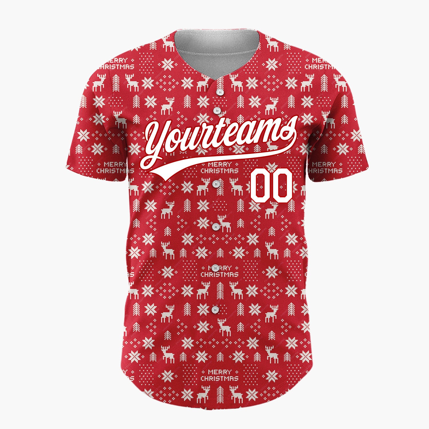 Custom Red Nordic Christmas Reindeer Minimalist Pattern Christmas Baseball Jersey