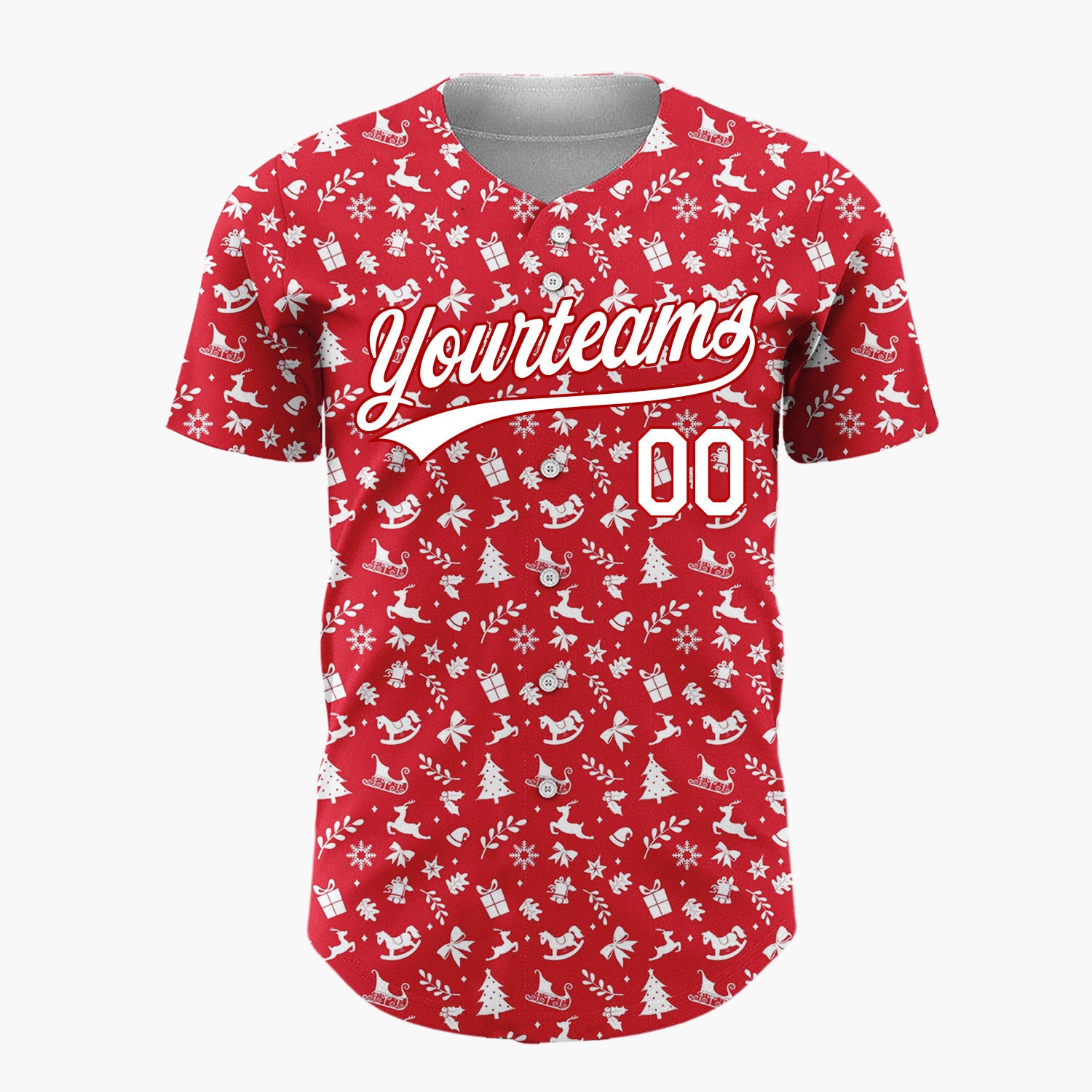 Custom Red Holly Berries Festive Doodles Minimalist Pattern Christmas Baseball Jersey