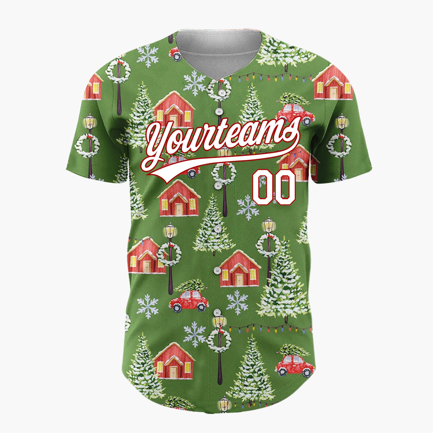 Custom Red White Cartoon Snowflakes Simple Fun Pattern Christmas Baseball Jersey