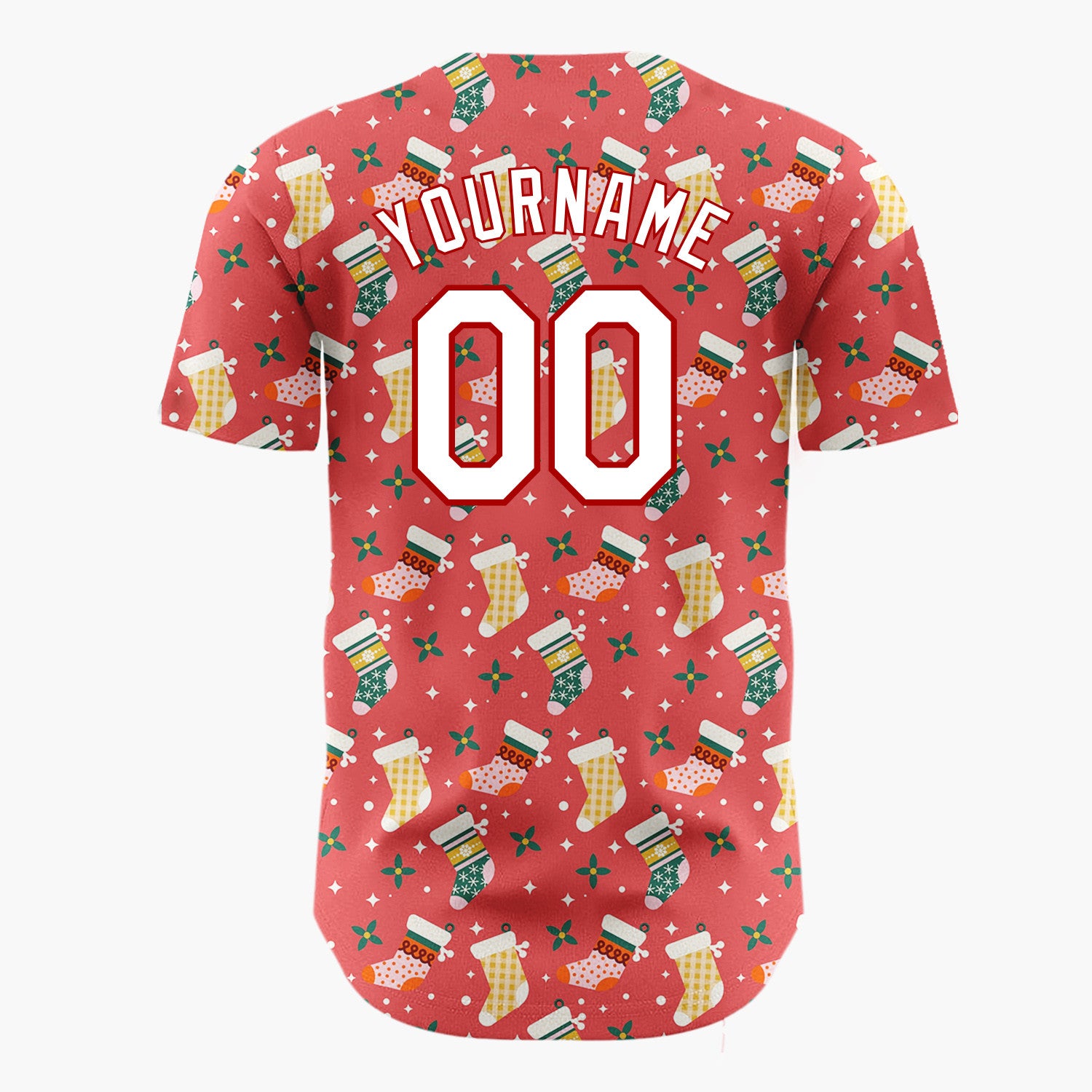 Custom Red White Decorated Stockings Festive Apparel Pattern Christmas Baseball Jersey