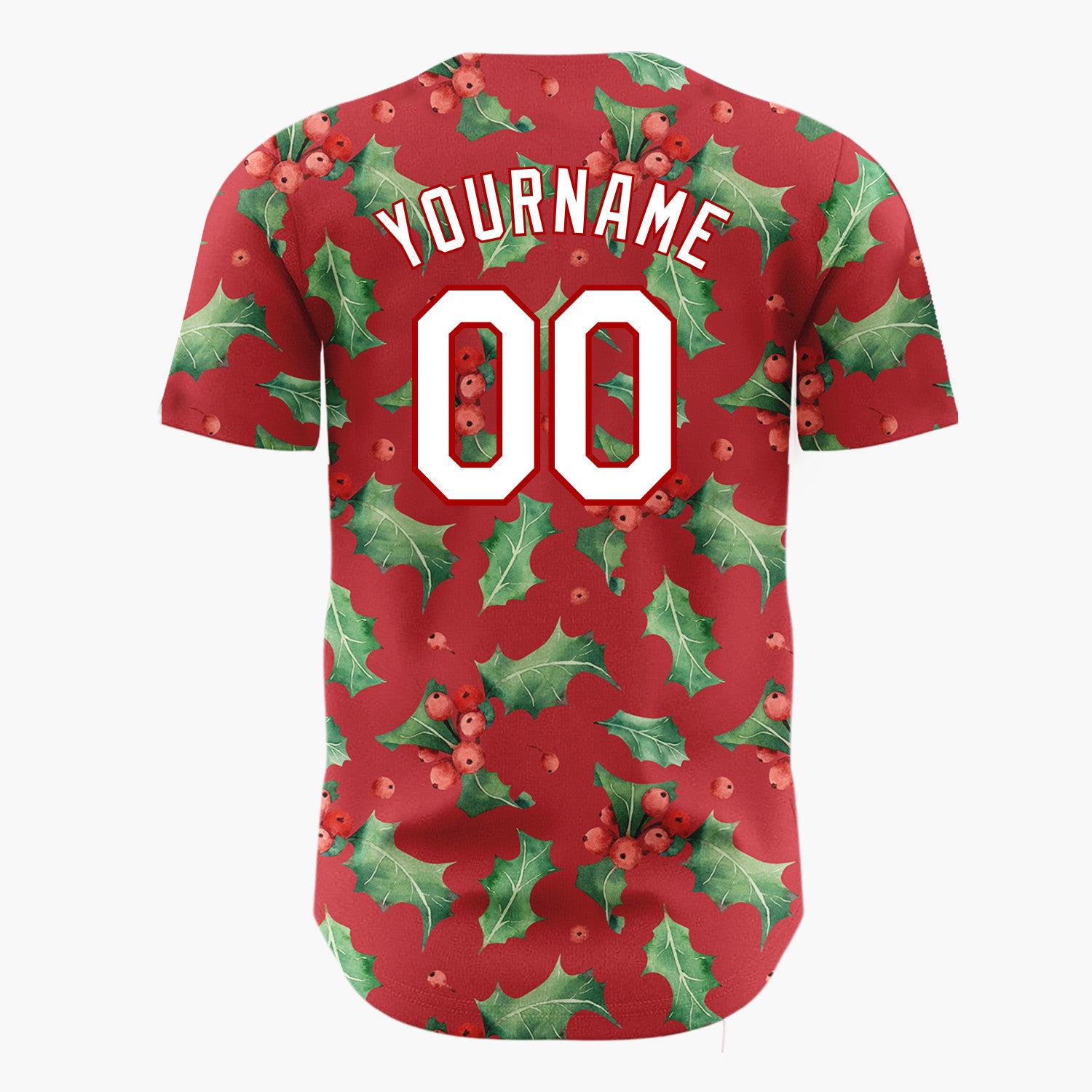 Custom Red Holly Leaves And Berries Watercolor Christmas Baseball Jersey