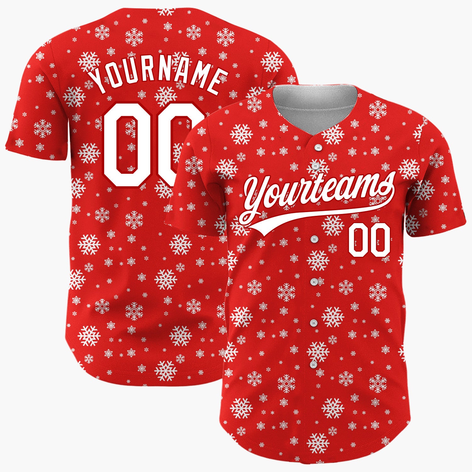 Custom Red Snowflakes Classic Christmas Baseball Jersey