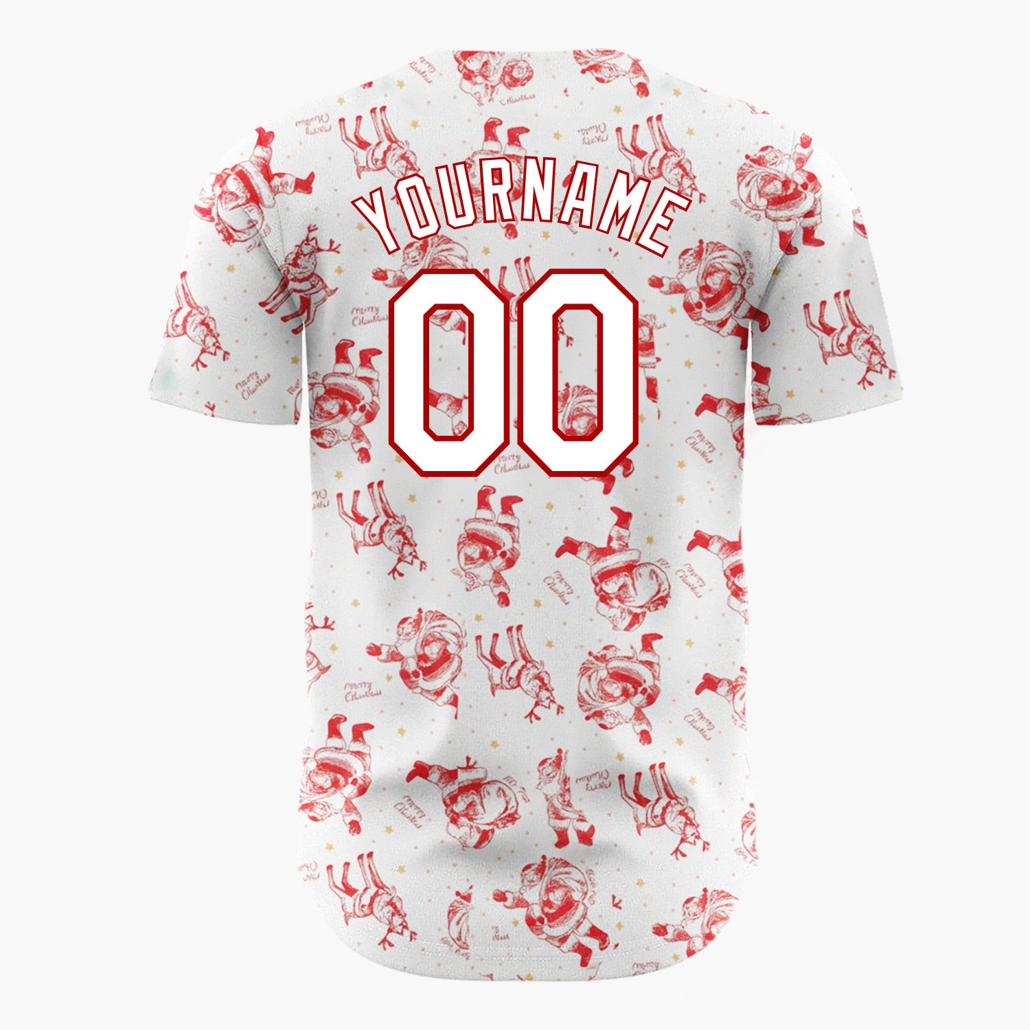 Custom Red White Santa Claus And Reindeers Merry Christmas Baseball Jersey