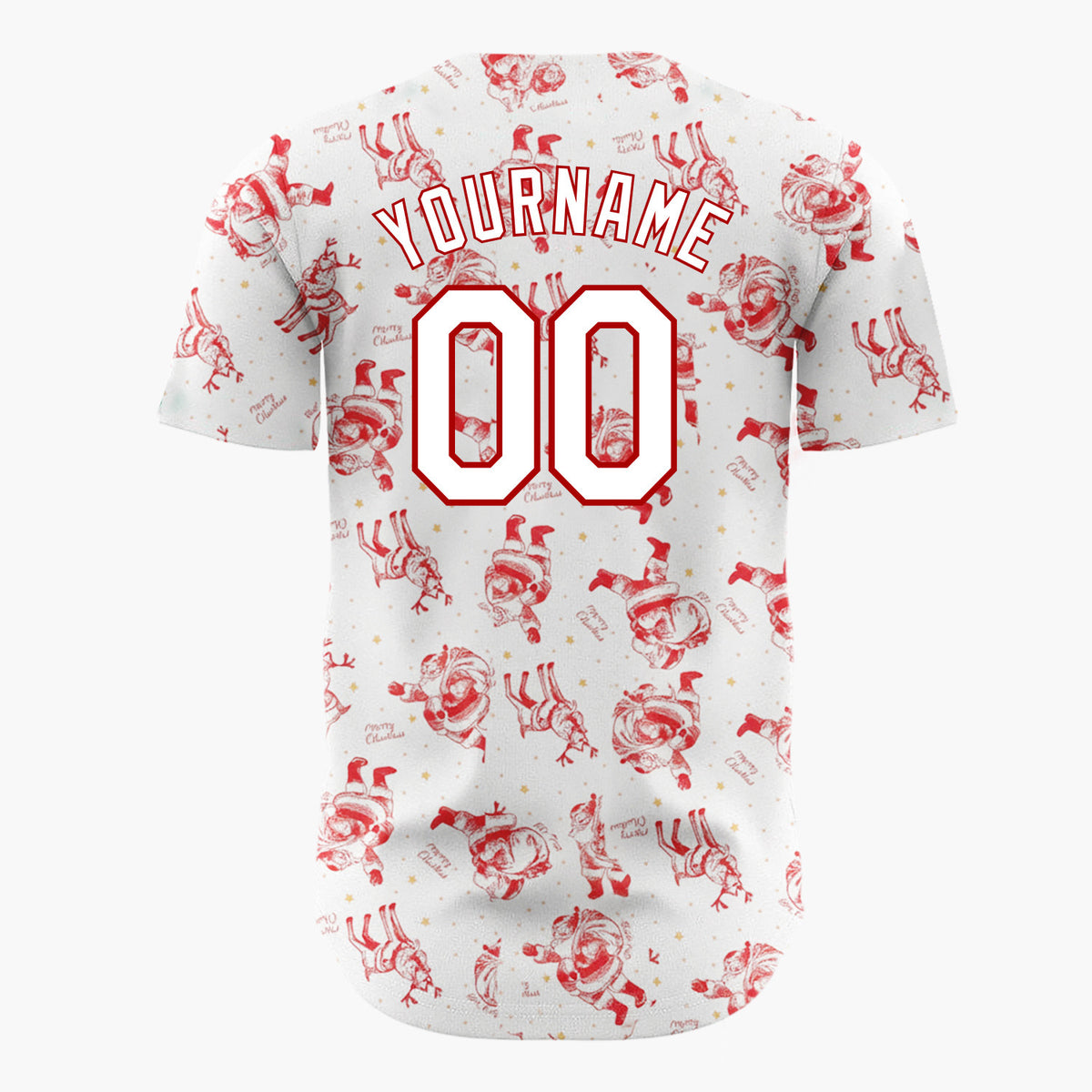 Custom Red White Santa Claus And Reindeers Merry Christmas Baseball Jersey