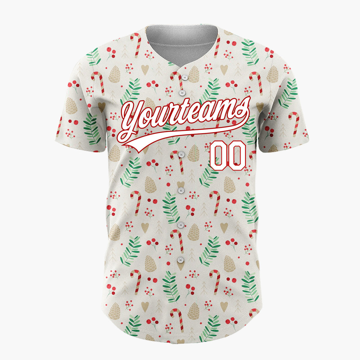 Custom Red White Green Candy Canes Stars And Dots Simple Fun Pattern Christmas Baseball Jersey