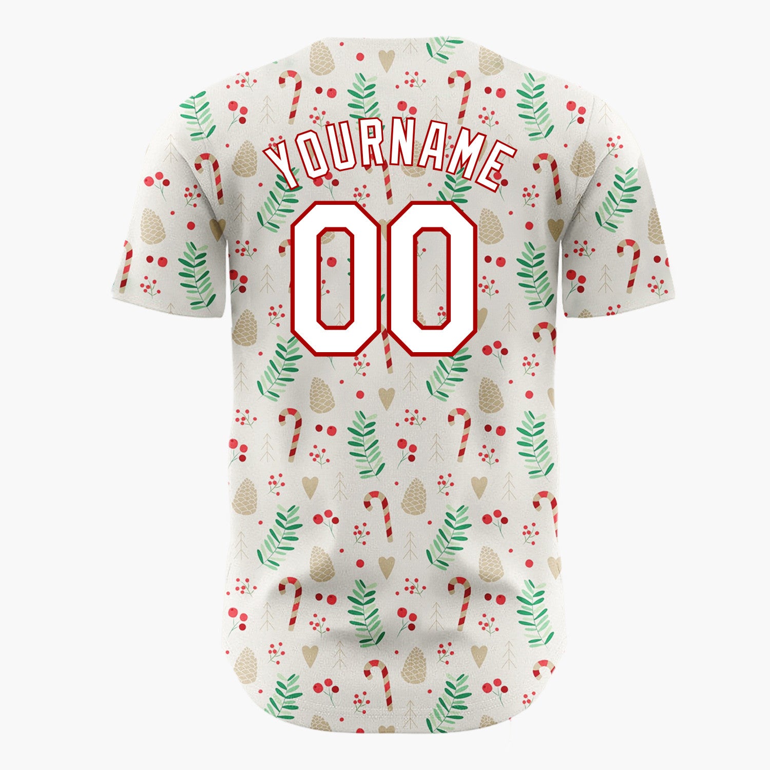 Custom Red White Green Candy Canes Stars And Dots Simple Fun Pattern Christmas Baseball Jersey