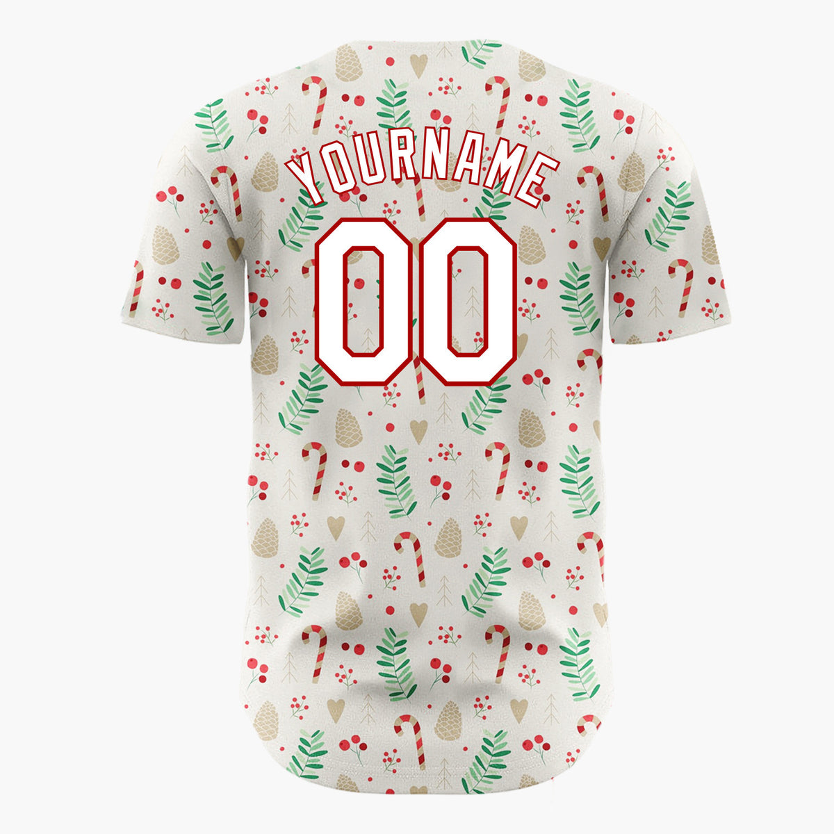 Custom Red White Green Candy Canes Stars And Dots Simple Fun Pattern Christmas Baseball Jersey