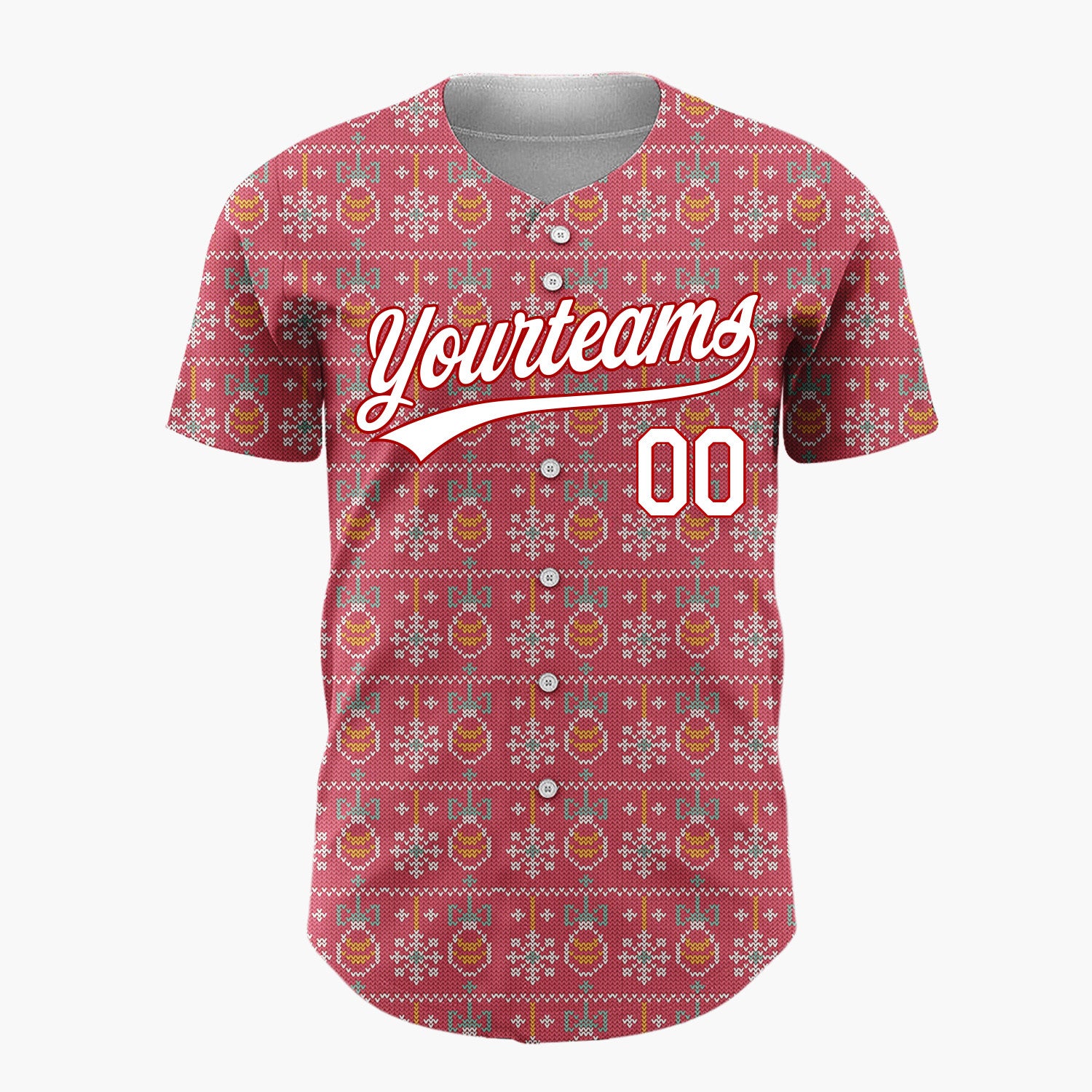 Custom Red White Baubles Snowflakes And Bows Knitted Christmas Baseball Jersey