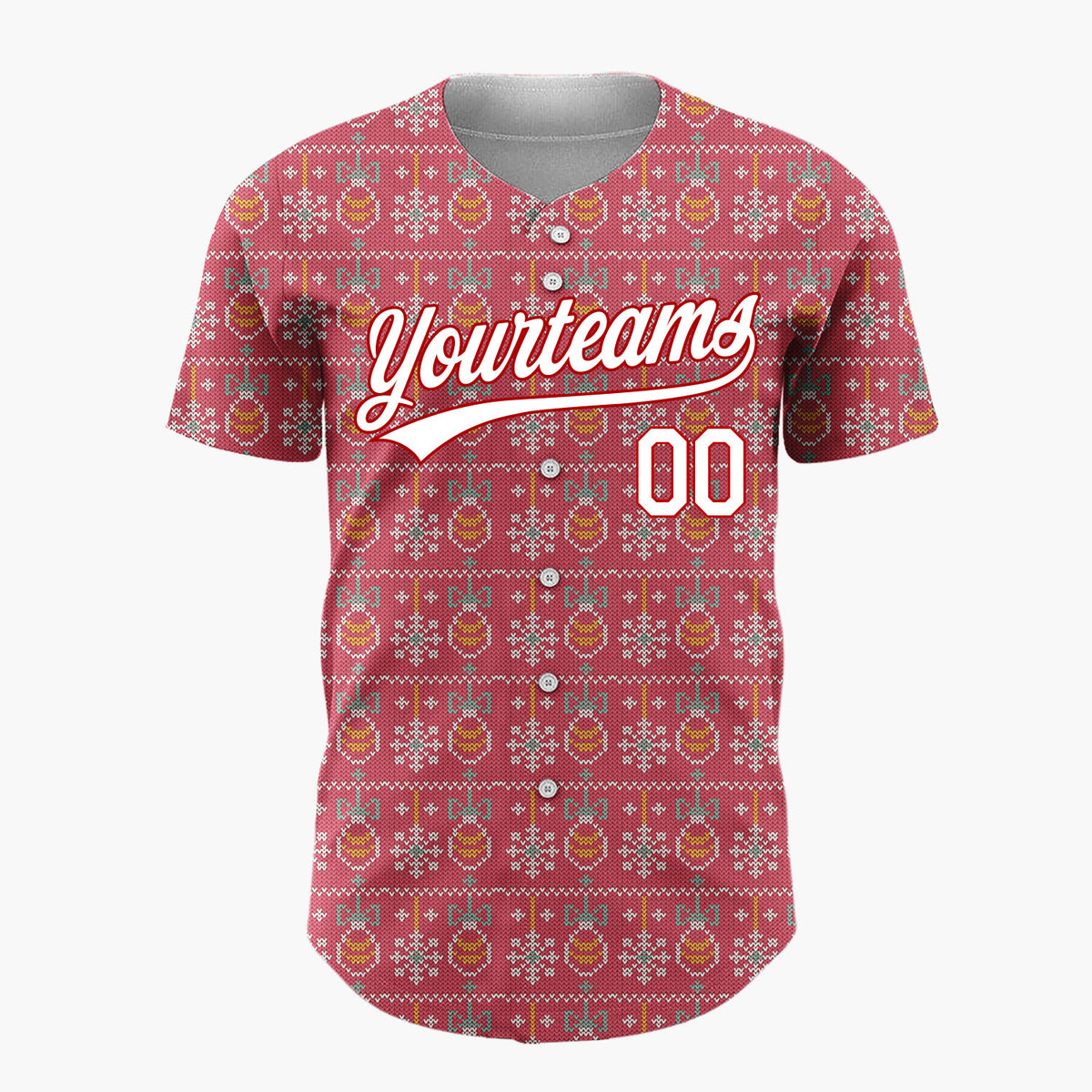 Custom Red White Baubles Snowflakes And Bows Knitted Christmas Baseball Jersey