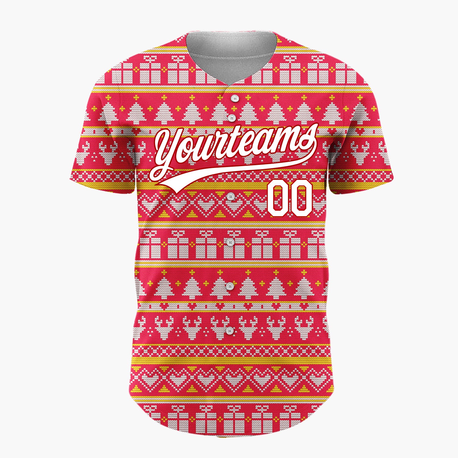 Custom Red Nordic Christmas Stripes Nordic Pattern Christmas Baseball Jersey