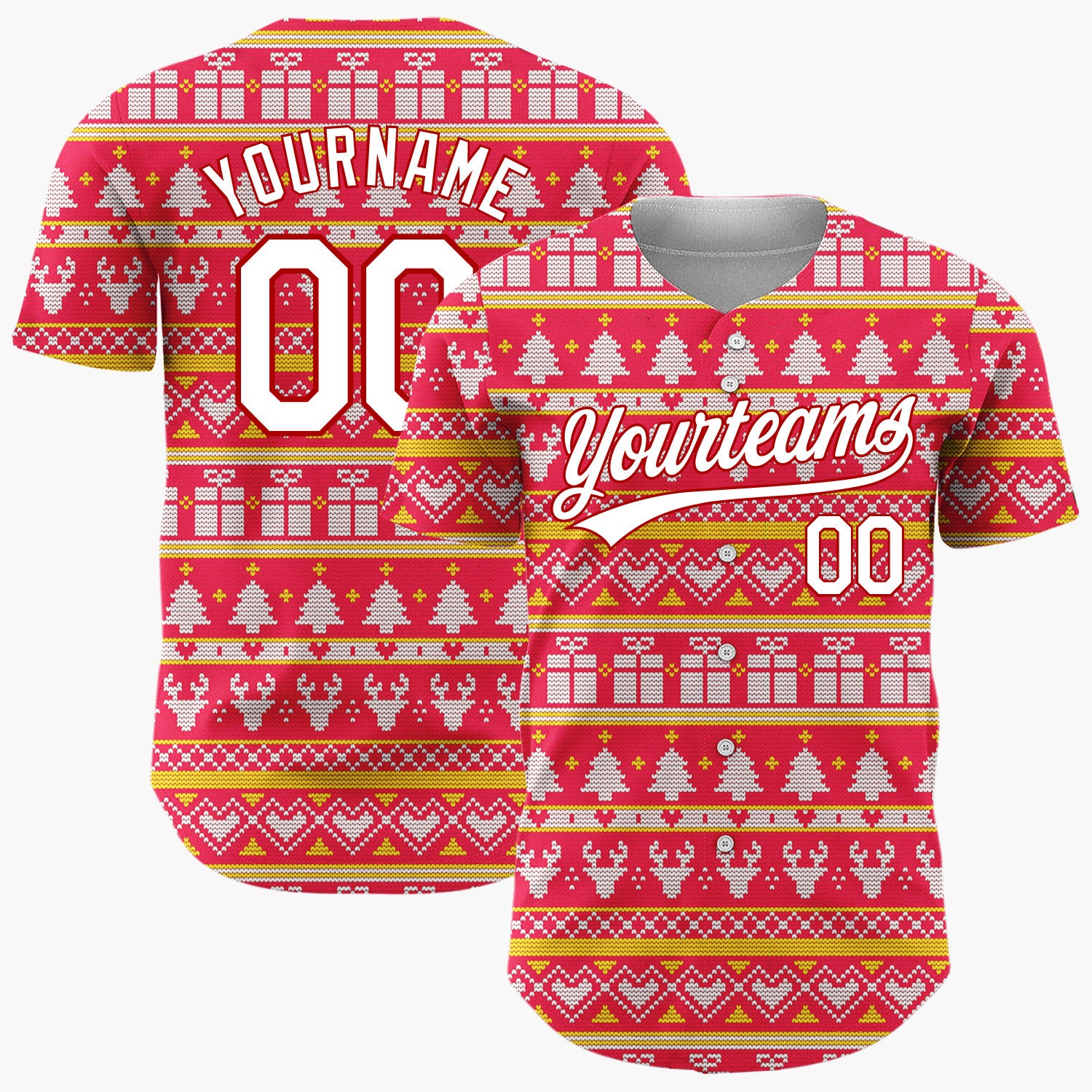 Custom Red Nordic Christmas Stripes Nordic Pattern Christmas Baseball Jersey