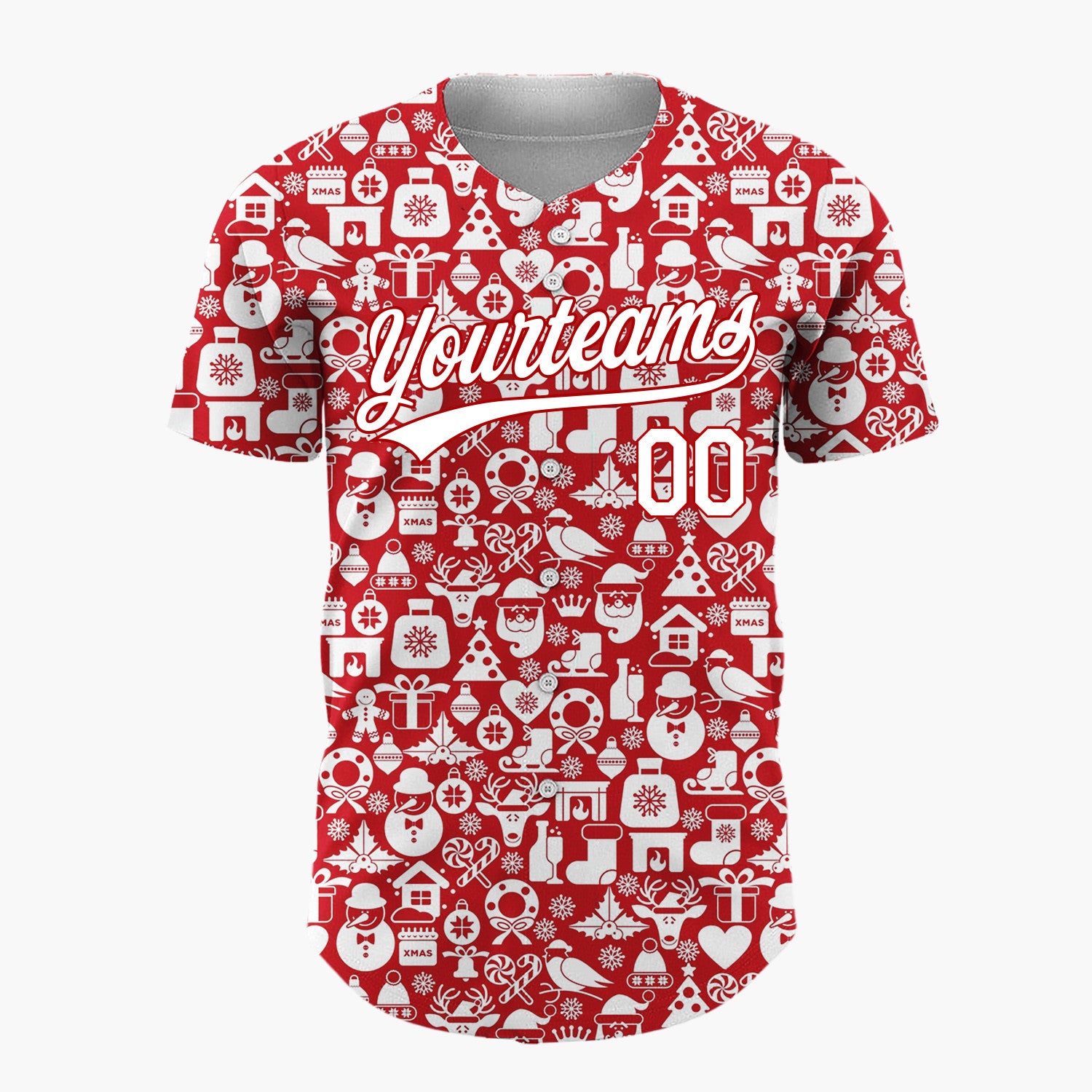 Custom Red Christmas Icons Doodles Minimalist Pattern Christmas Baseball Jersey