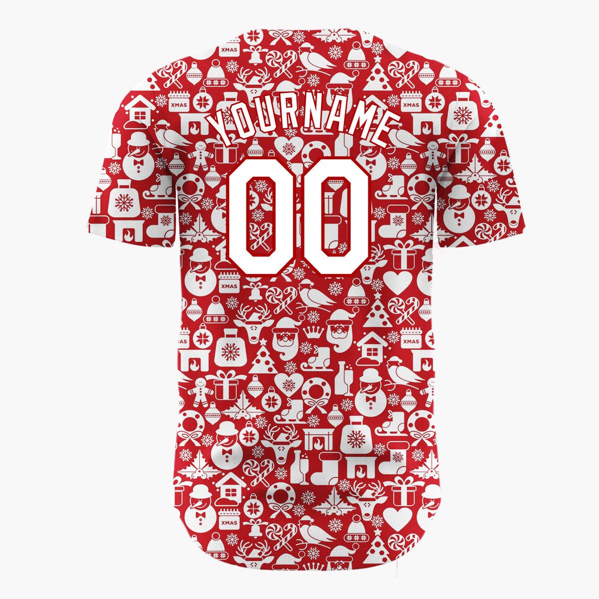 Custom Red Christmas Icons Doodles Minimalist Pattern Christmas Baseball Jersey