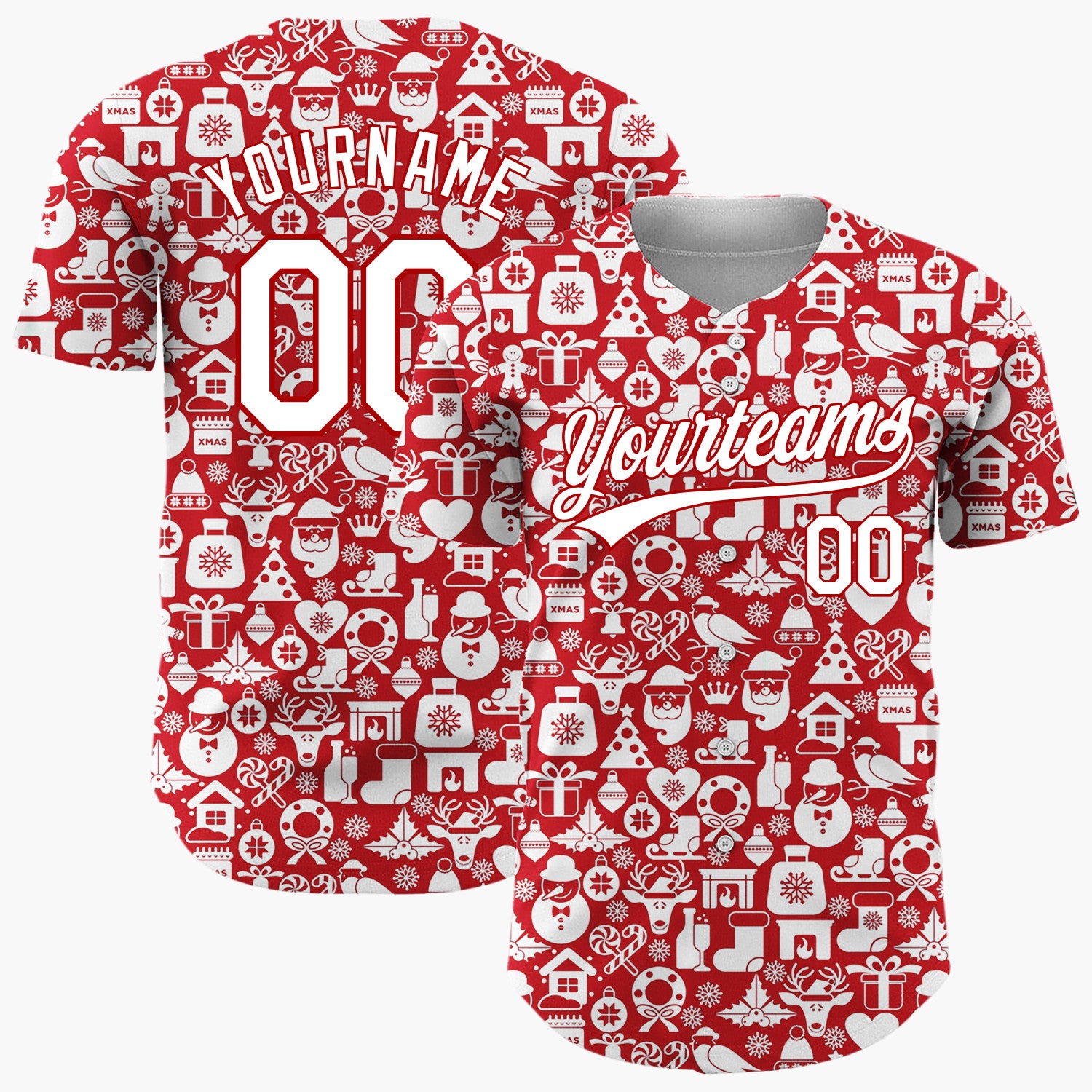 Custom Red Christmas Icons Doodles Minimalist Pattern Christmas Baseball Jersey