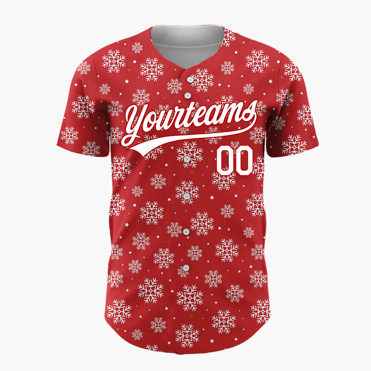 Custom Red White Scattered Snowflakes Stars Winter Pattern Christmas Baseball Jersey