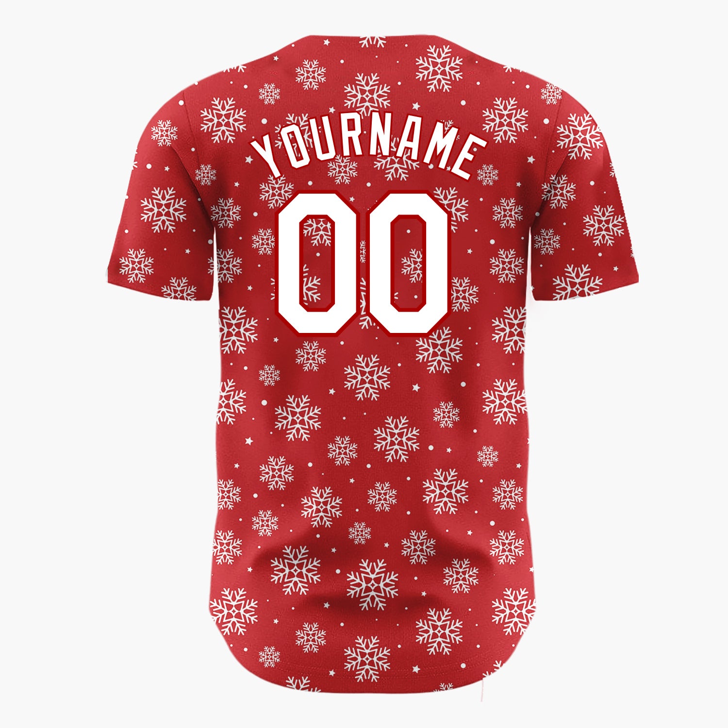 Custom Red White Scattered Snowflakes Stars Winter Pattern Christmas Baseball Jersey