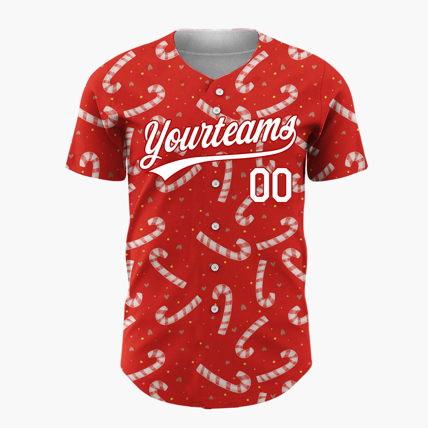 Custom Red White Candy Canes And Hearts Simple Holiday Pattern Christmas Baseball Jersey