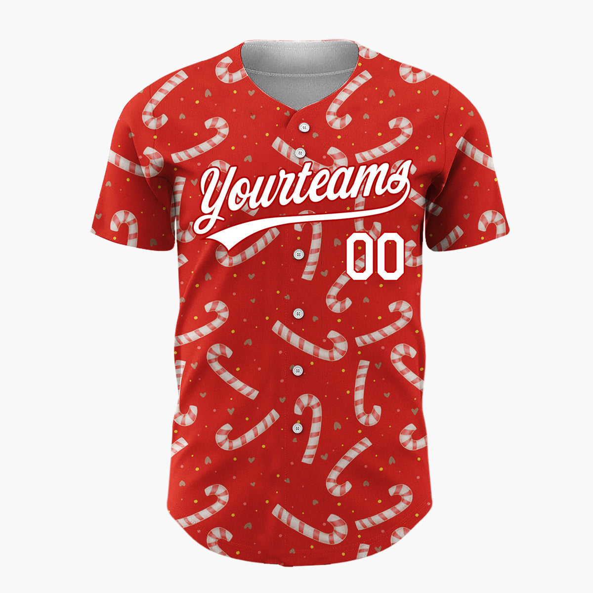 Custom Red White Candy Canes And Hearts Simple Holiday Pattern Christmas Baseball Jersey