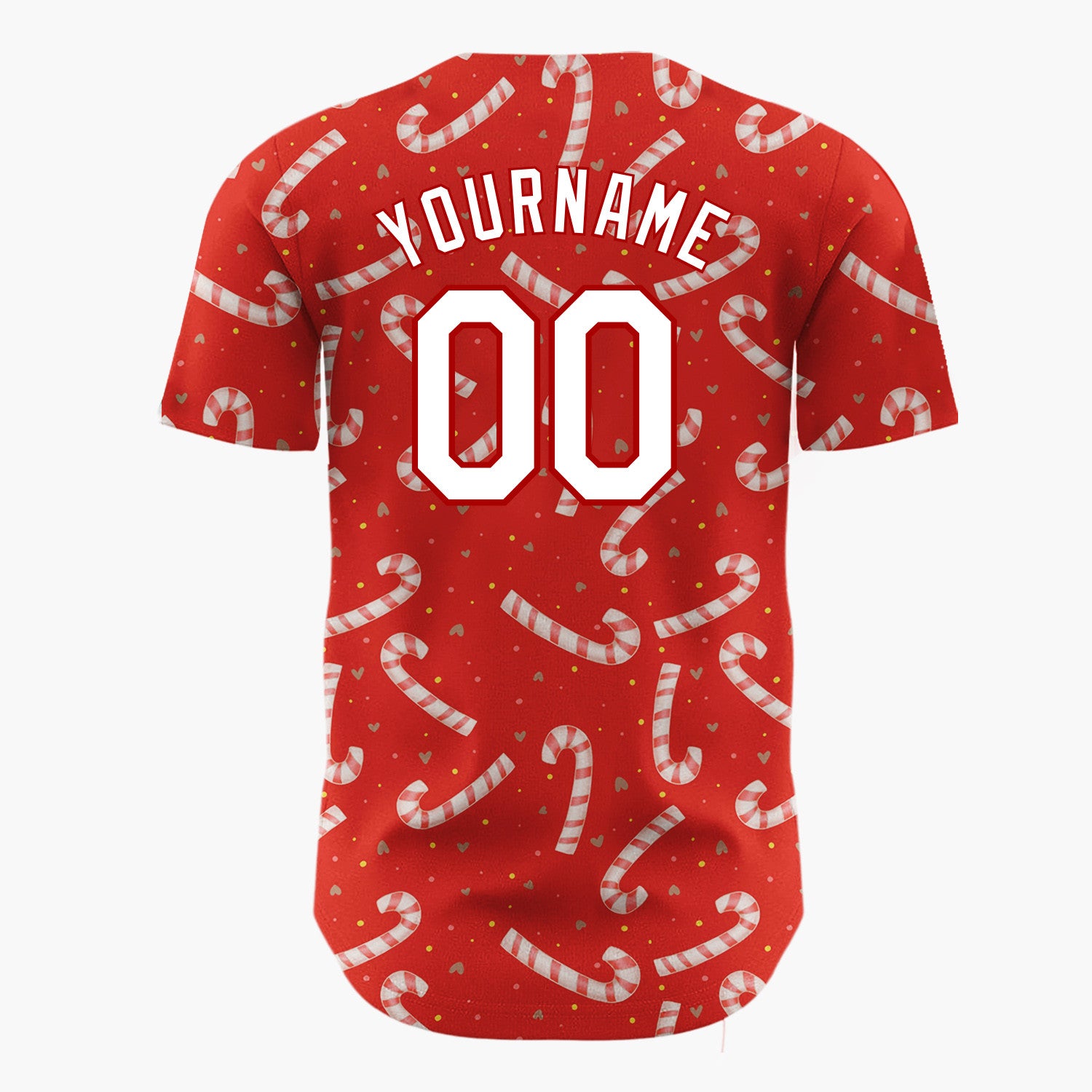 Custom Red White Candy Canes And Hearts Simple Holiday Pattern Christmas Baseball Jersey