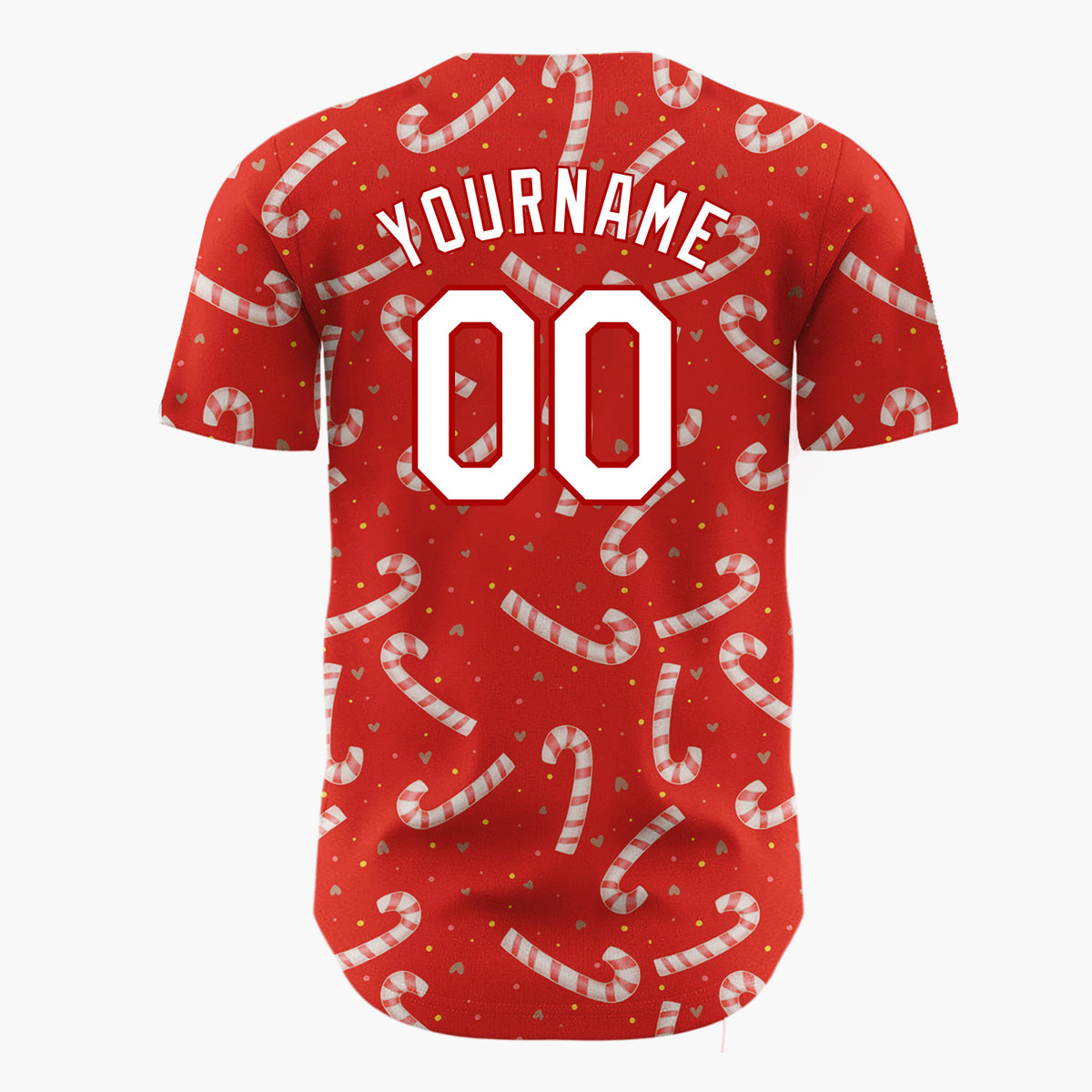 Custom Red White Candy Canes And Hearts Simple Holiday Pattern Christmas Baseball Jersey