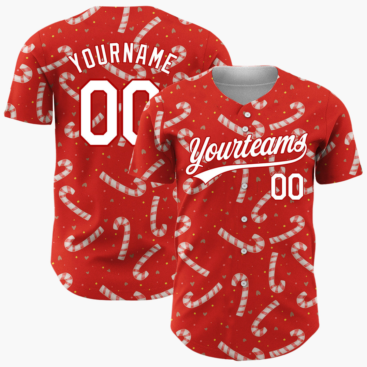 Custom Red White Candy Canes And Hearts Simple Holiday Pattern Christmas Baseball Jersey