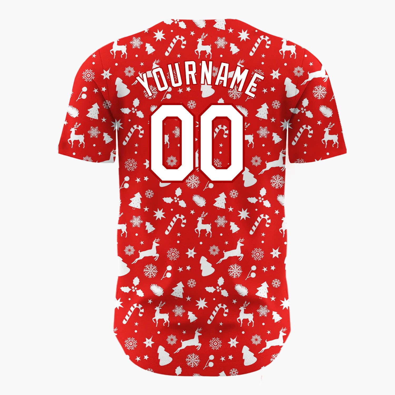 Custom Red Reindeer Candy Canes And Snowflakes Classic Christmas Baseball Jersey