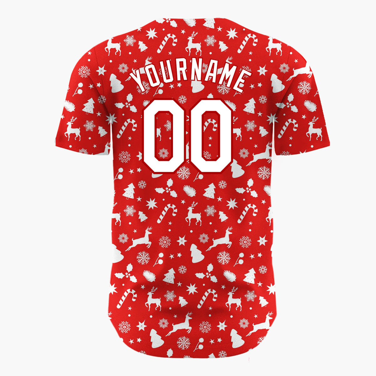 Custom Red Reindeer Candy Canes And Snowflakes Classic Christmas Baseball Jersey