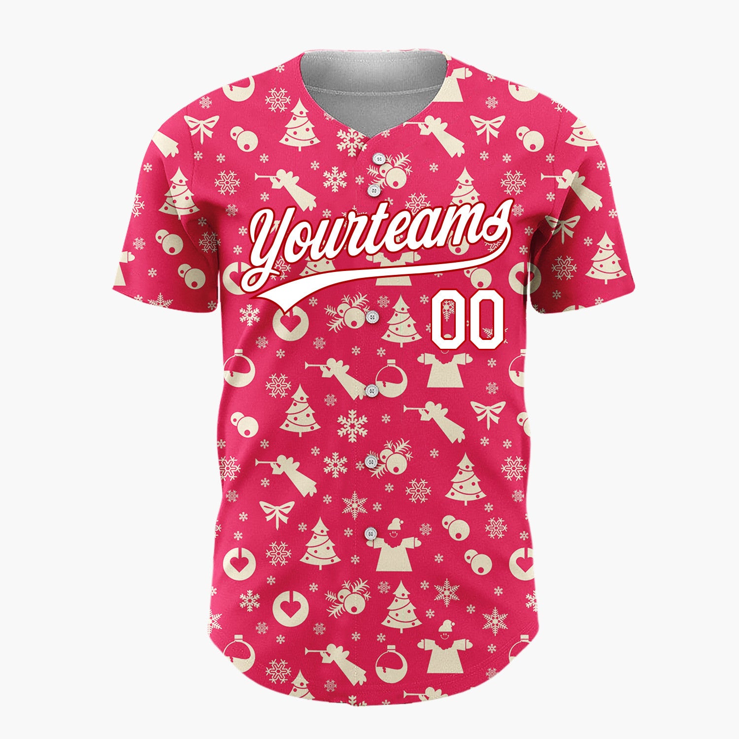 Custom Red Seasonal Icons Simple Christmas Baseball Jersey