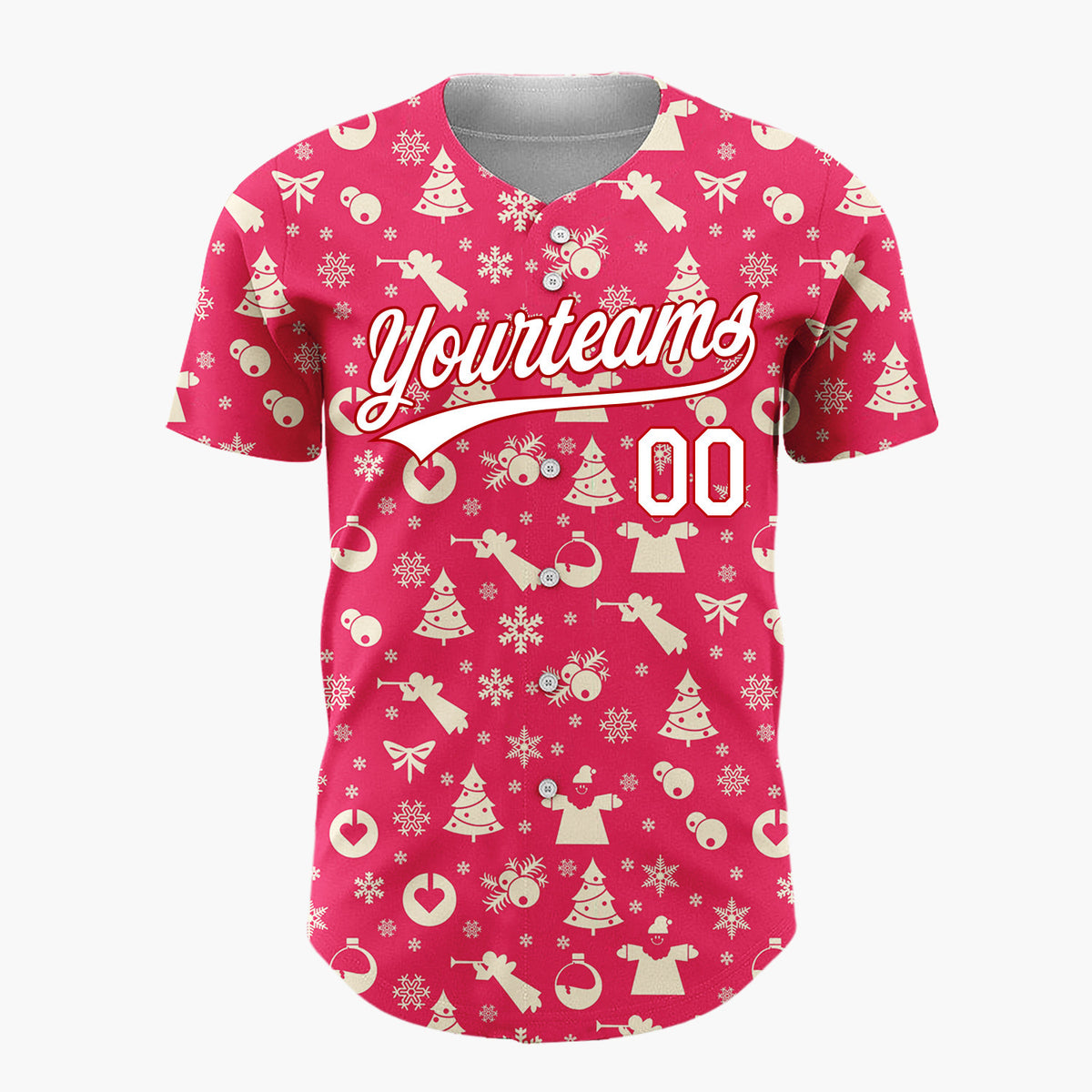 Custom Red Seasonal Icons Simple Christmas Baseball Jersey
