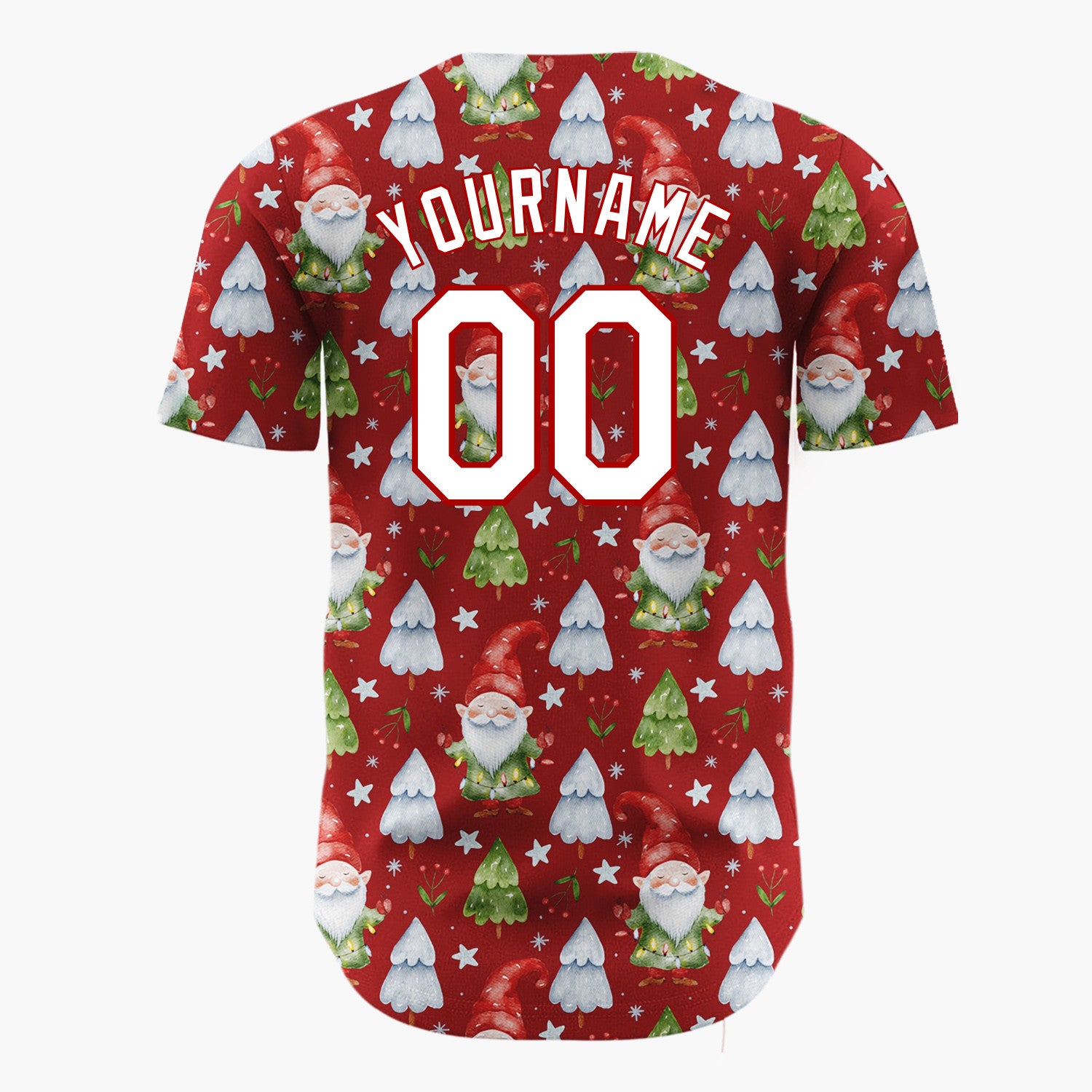 Custom Red Gnomes And Christmas Trees Watercolor Christmas Baseball Jersey