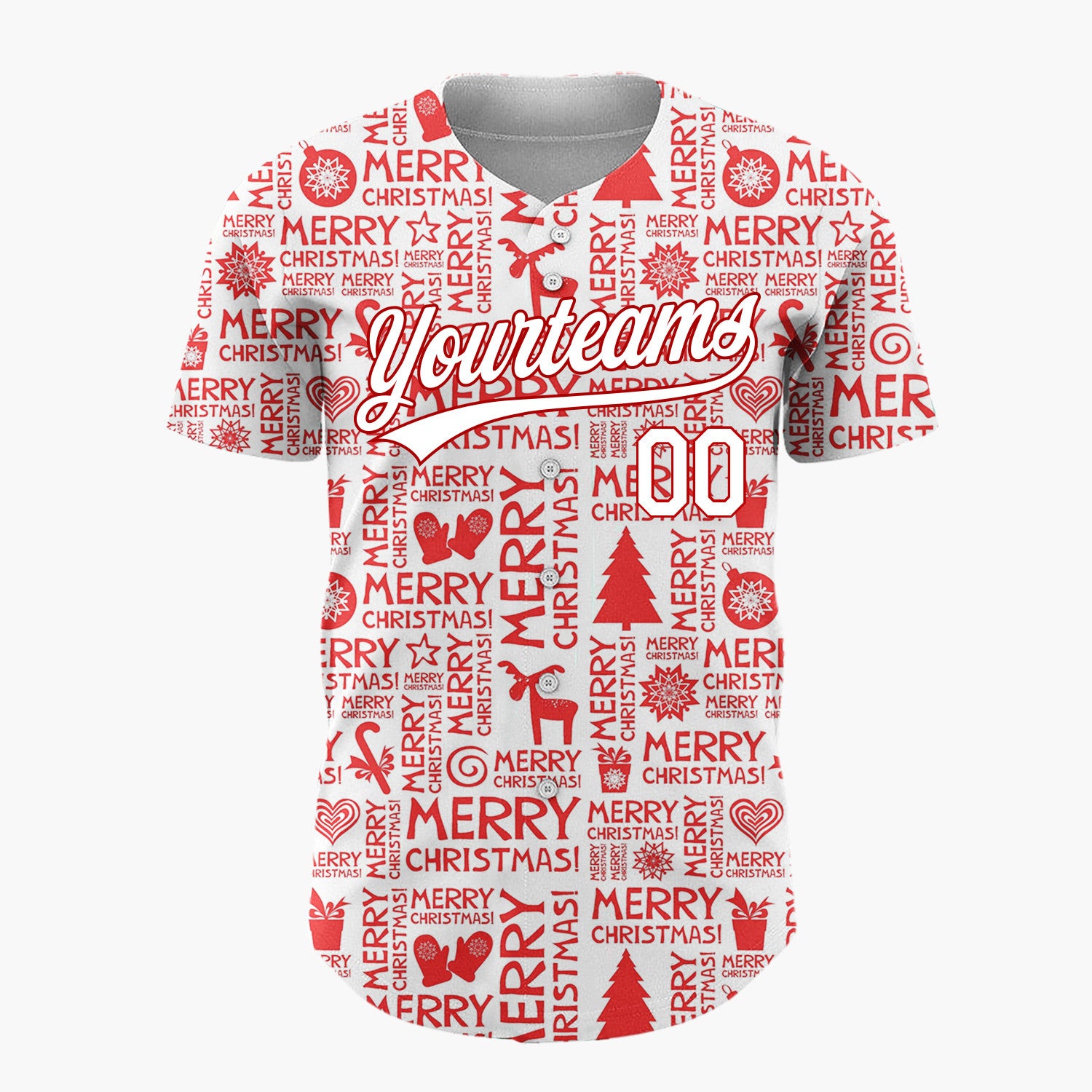 Custom Red Merry Christmas Icons Typographic Graphic Christmas Baseball Jersey