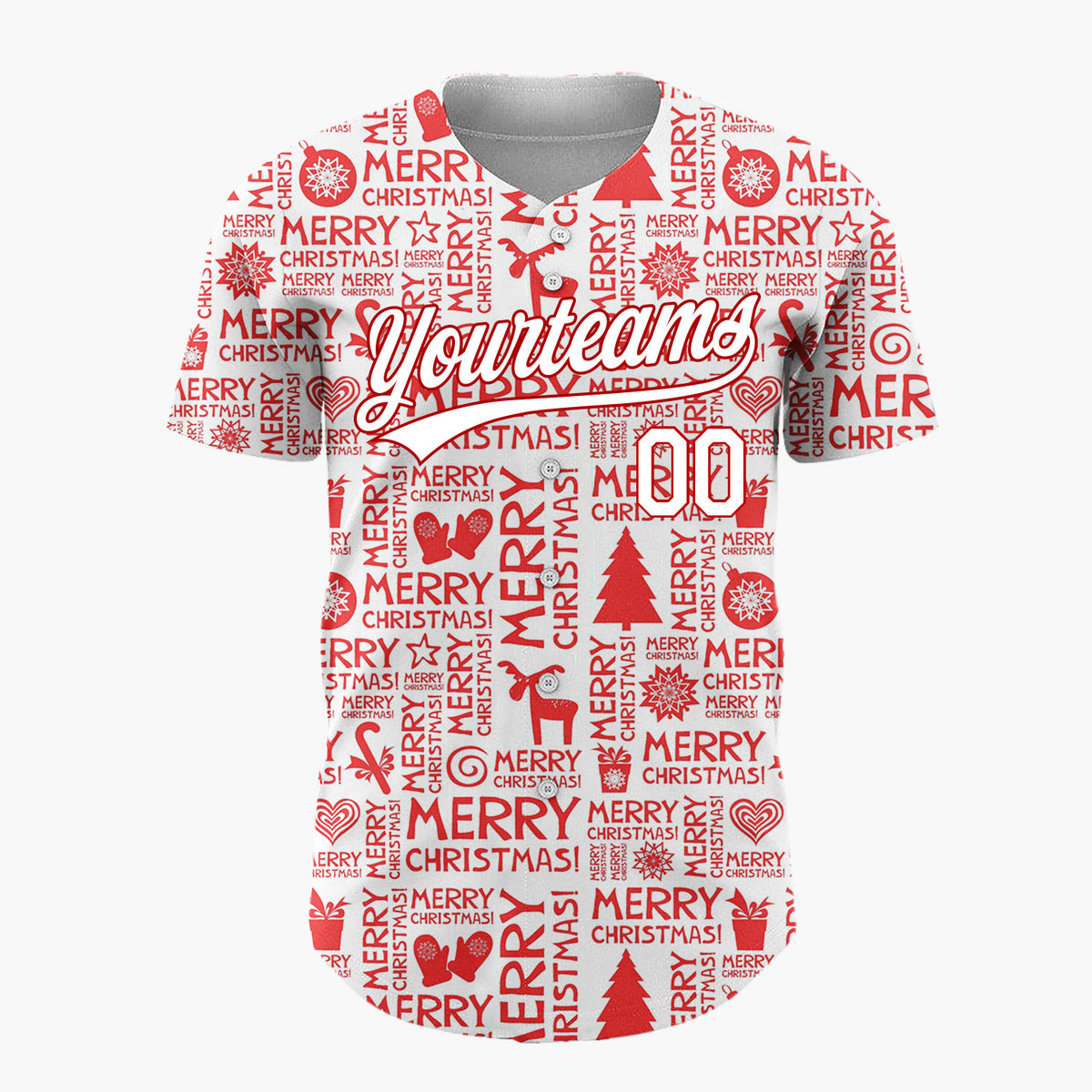 Custom Red Merry Christmas Icons Typographic Graphic Christmas Baseball Jersey