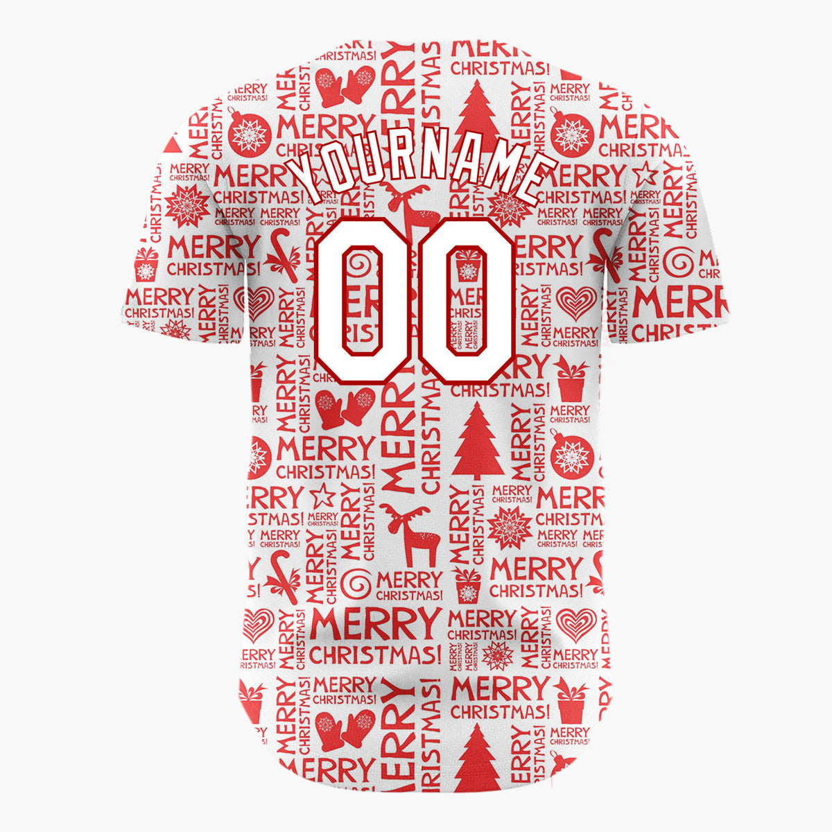 Custom Red Merry Christmas Icons Typographic Graphic Christmas Baseball Jersey