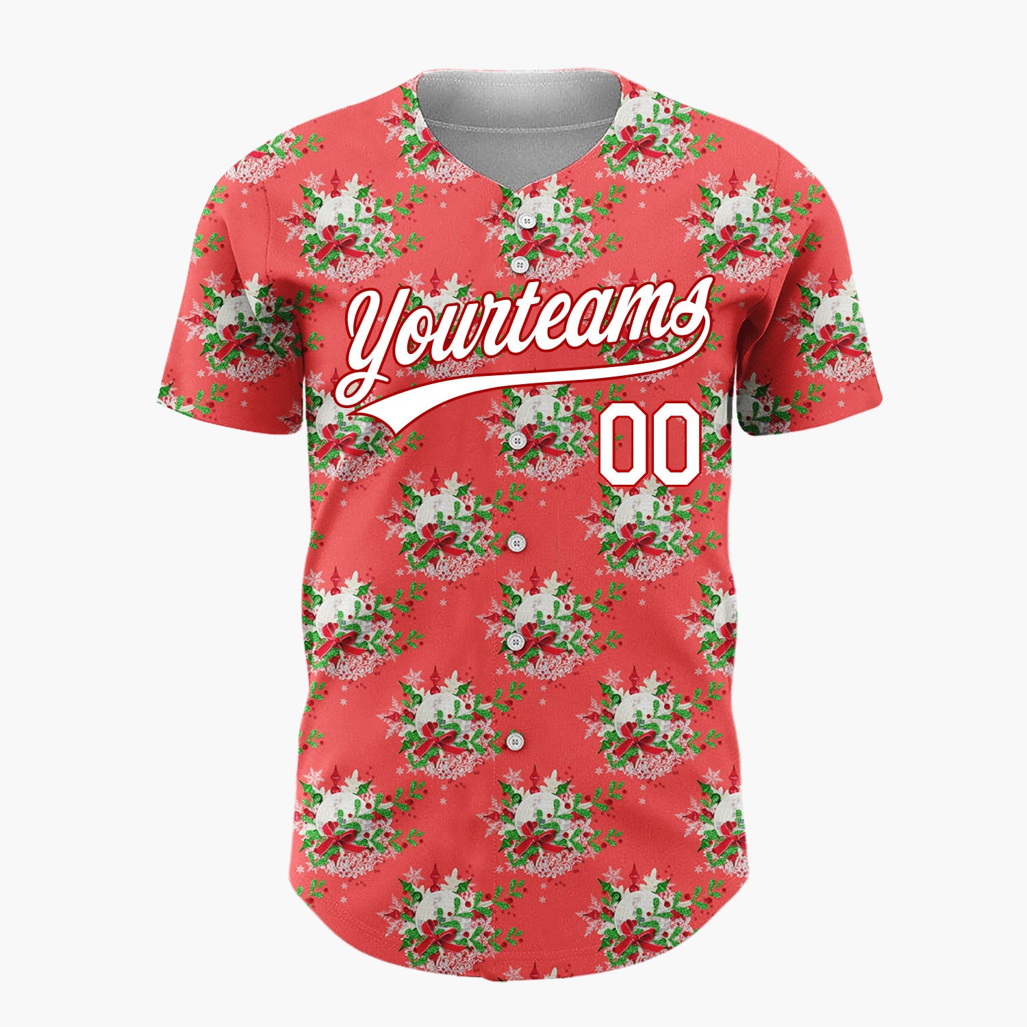 Custom Red Christmas Wreath Festive Foliage Pattern Christmas Baseball Jersey