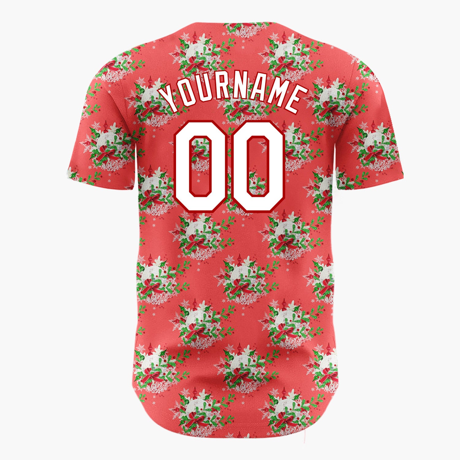 Custom Red Christmas Wreath Festive Foliage Pattern Christmas Baseball Jersey