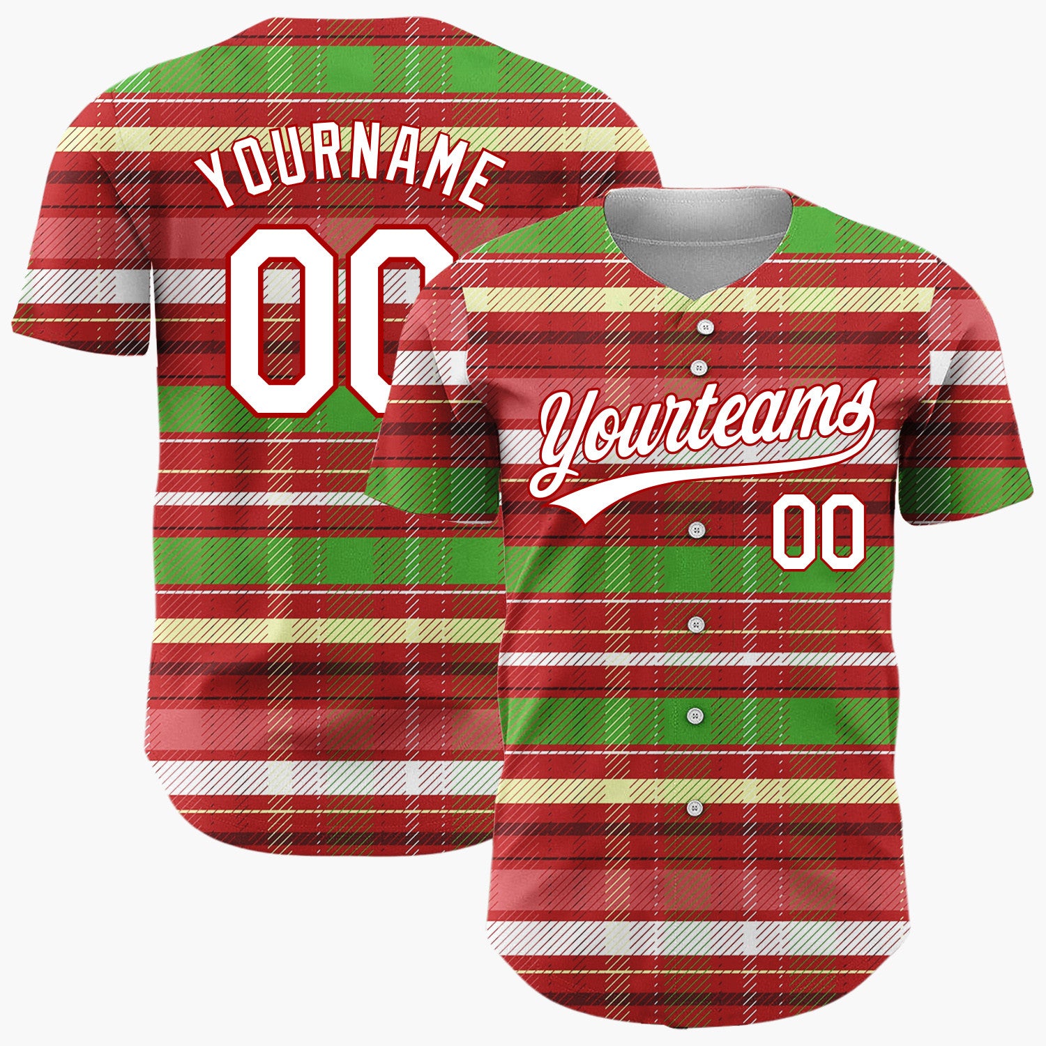 Custom Red Green Classic Holiday Pattern Christmas Baseball Jersey
