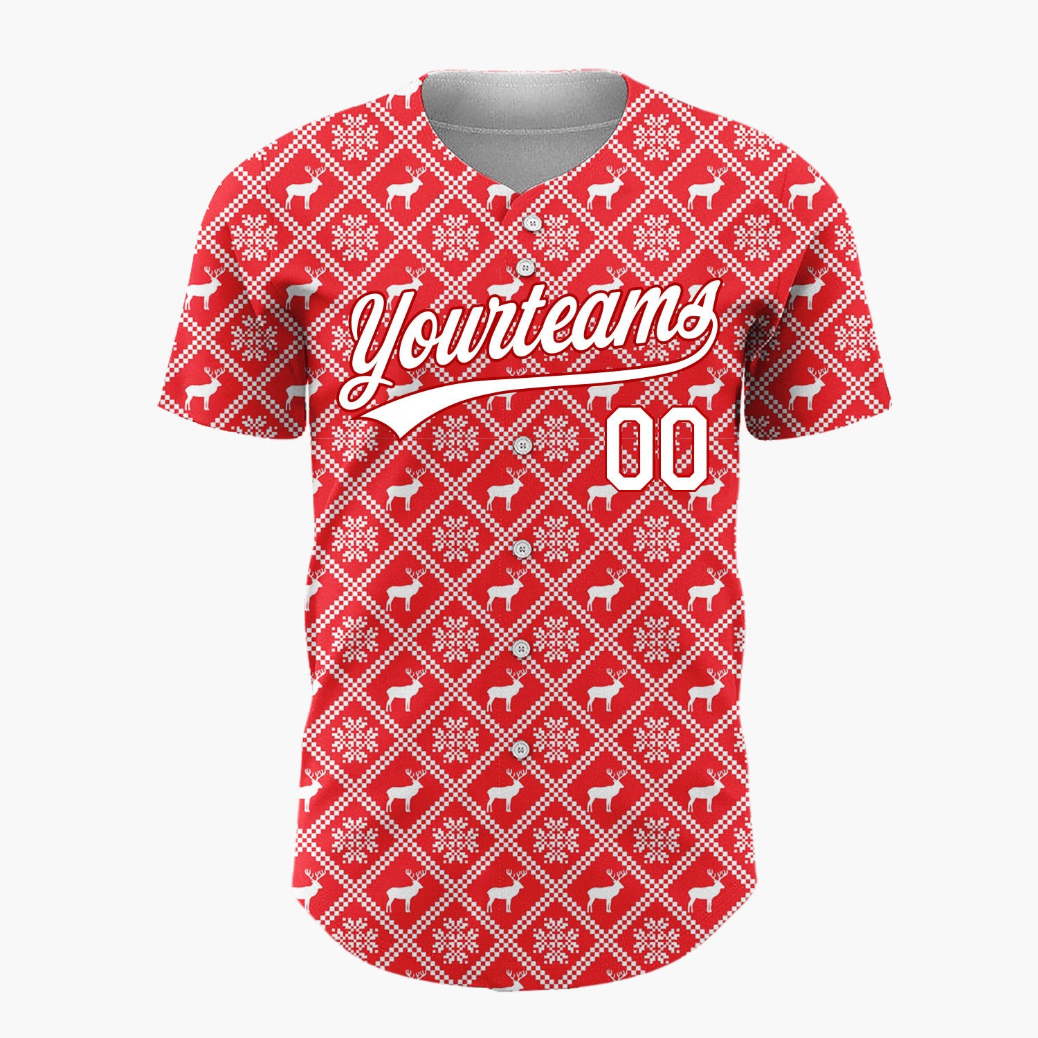 Custom Red Nordic Geometric Hearts Plaid Pattern Christmas Baseball Jersey
