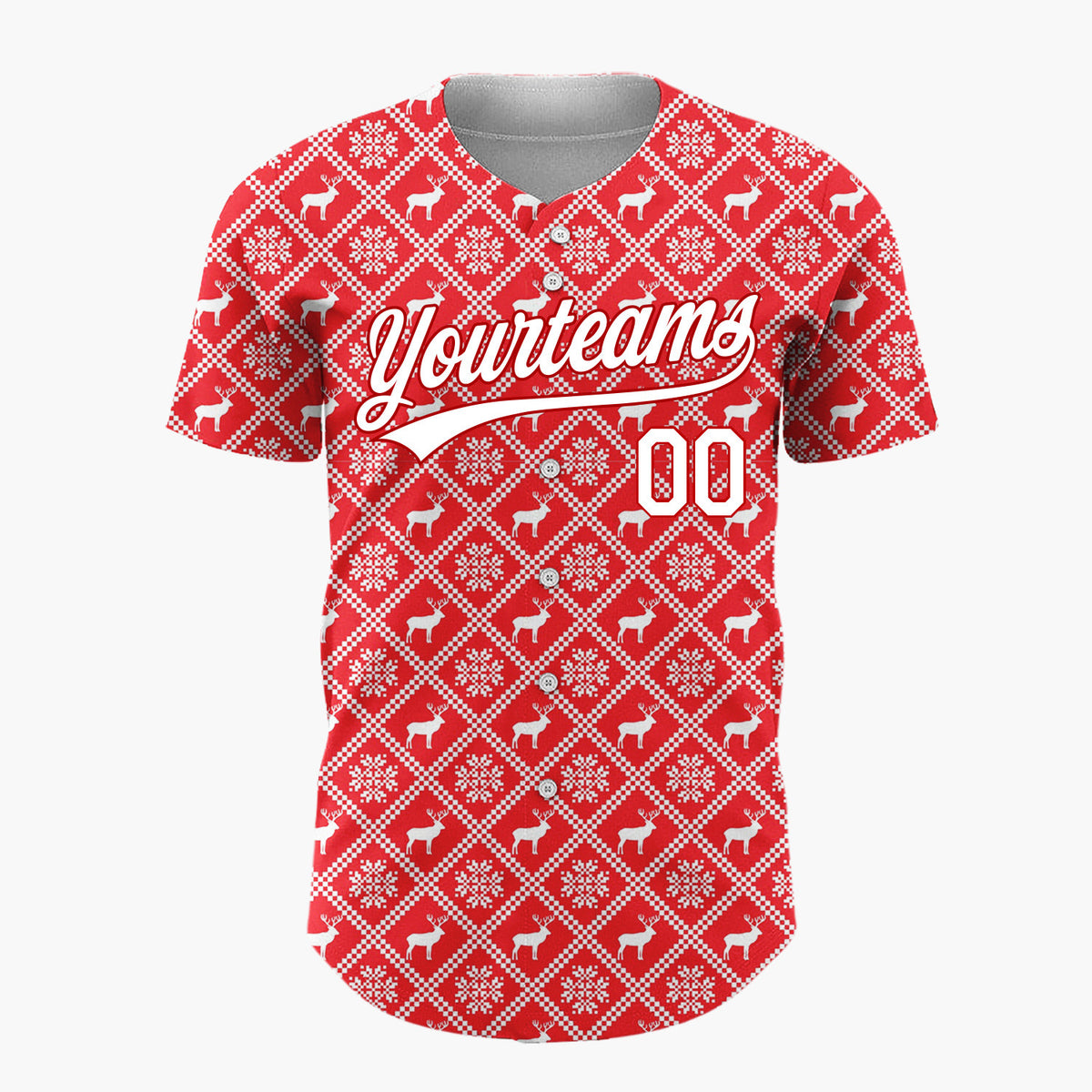 Custom Red Nordic Geometric Hearts Plaid Pattern Christmas Baseball Jersey