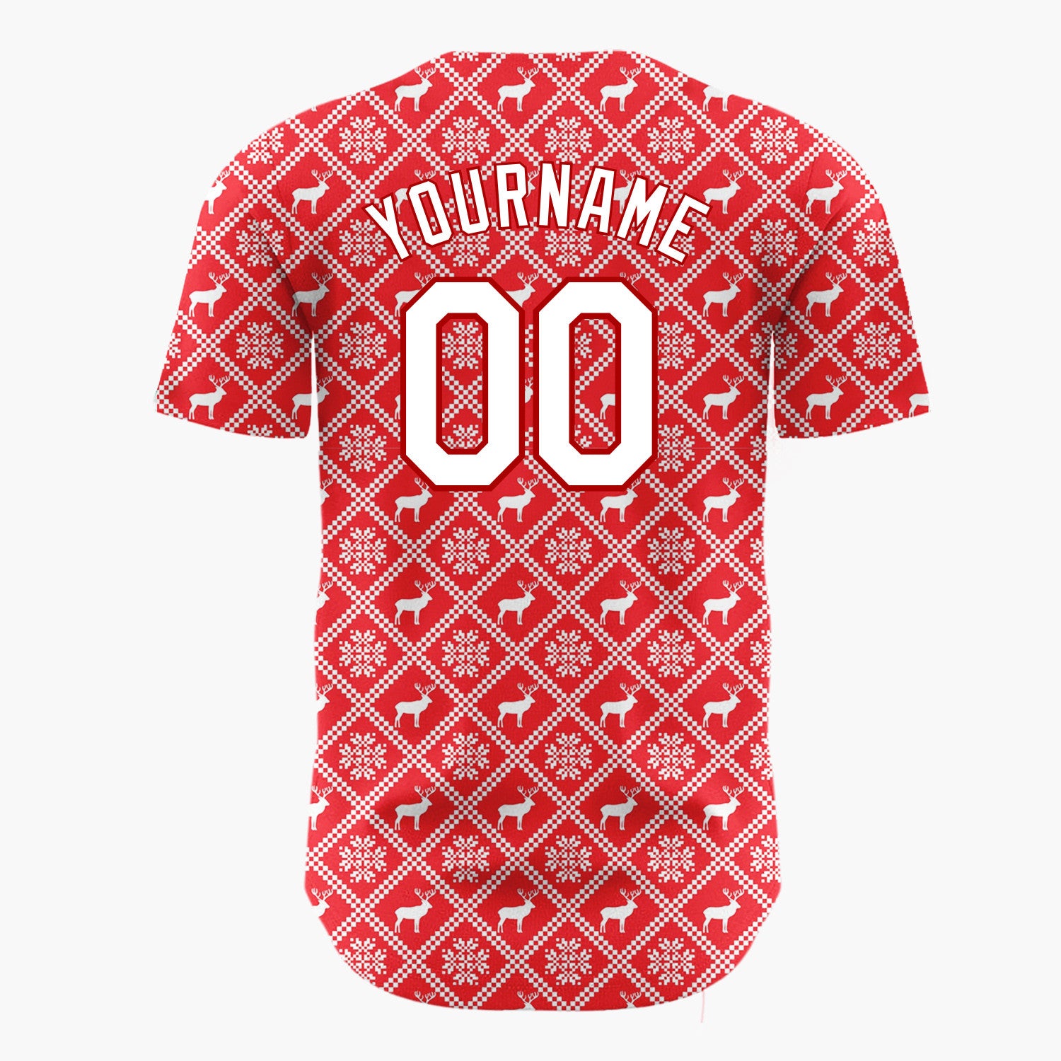 Custom Red Nordic Geometric Hearts Plaid Pattern Christmas Baseball Jersey