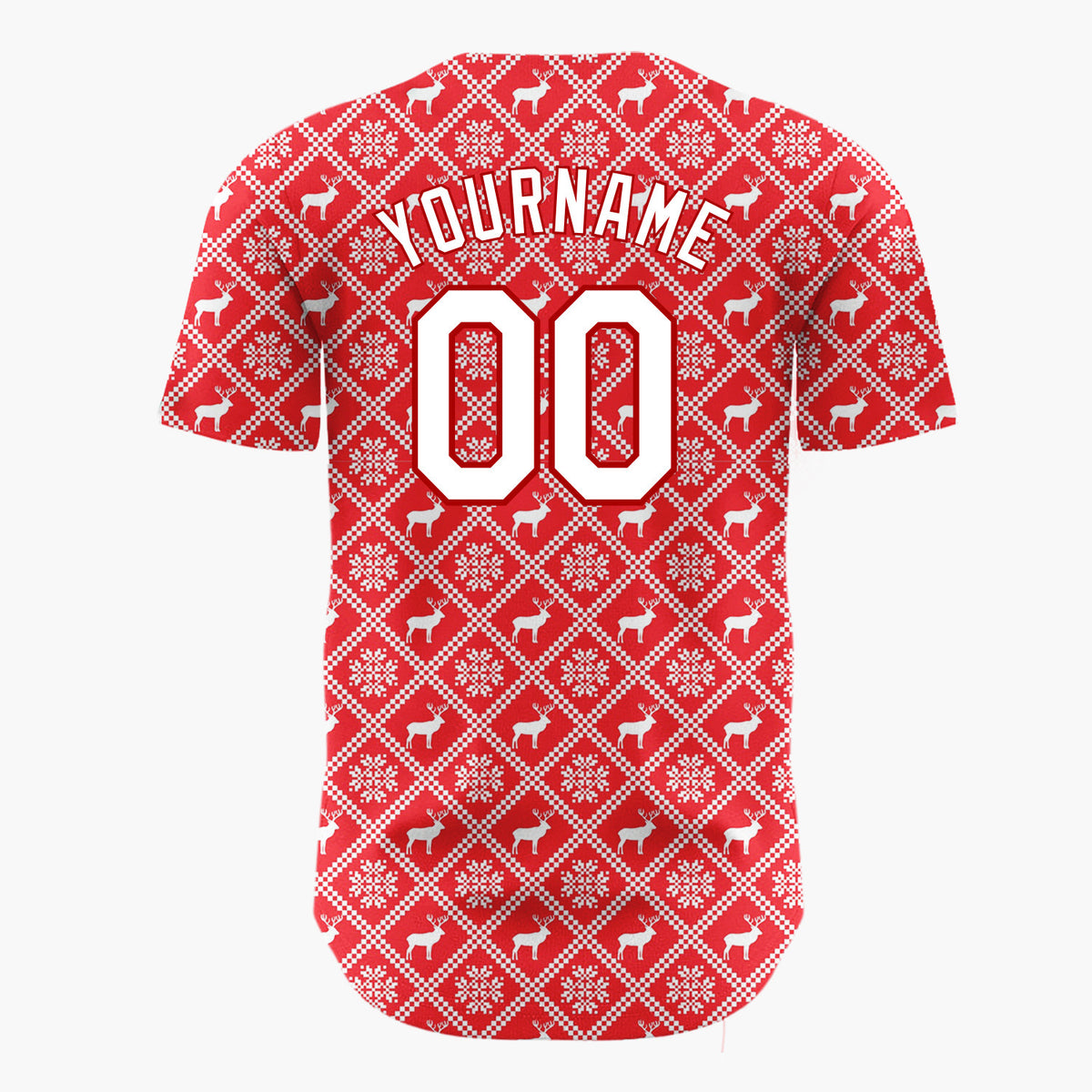 Custom Red Nordic Geometric Hearts Plaid Pattern Christmas Baseball Jersey