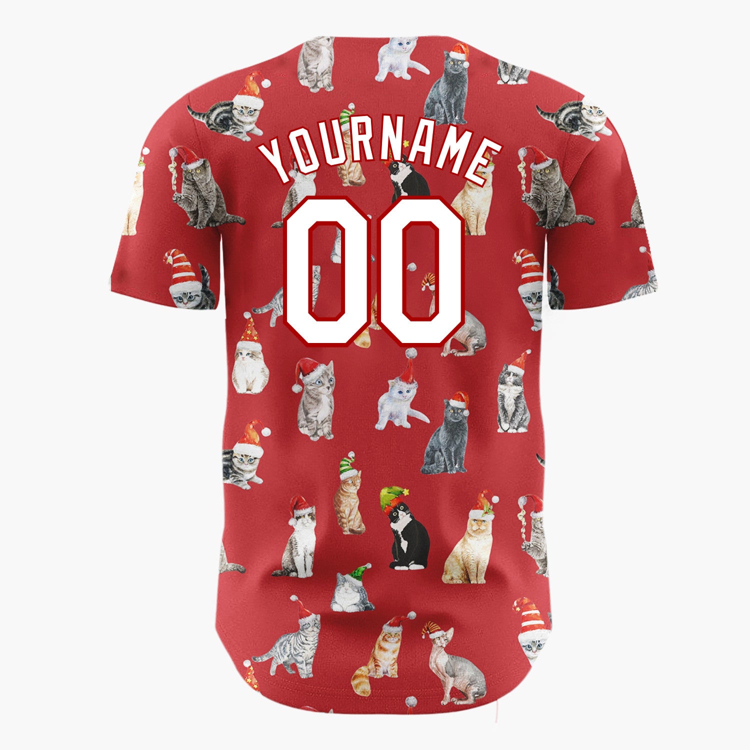 Custom Red Watercolor Cats In Santa Hats Whimsical Christmas Baseball Jersey