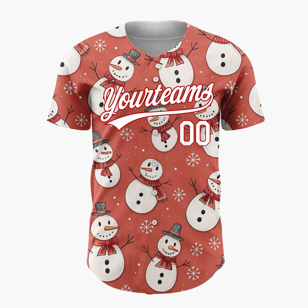 Custom Red Funny Snowman Whimsical Cartoon Pattern Christmas Baseball Jersey